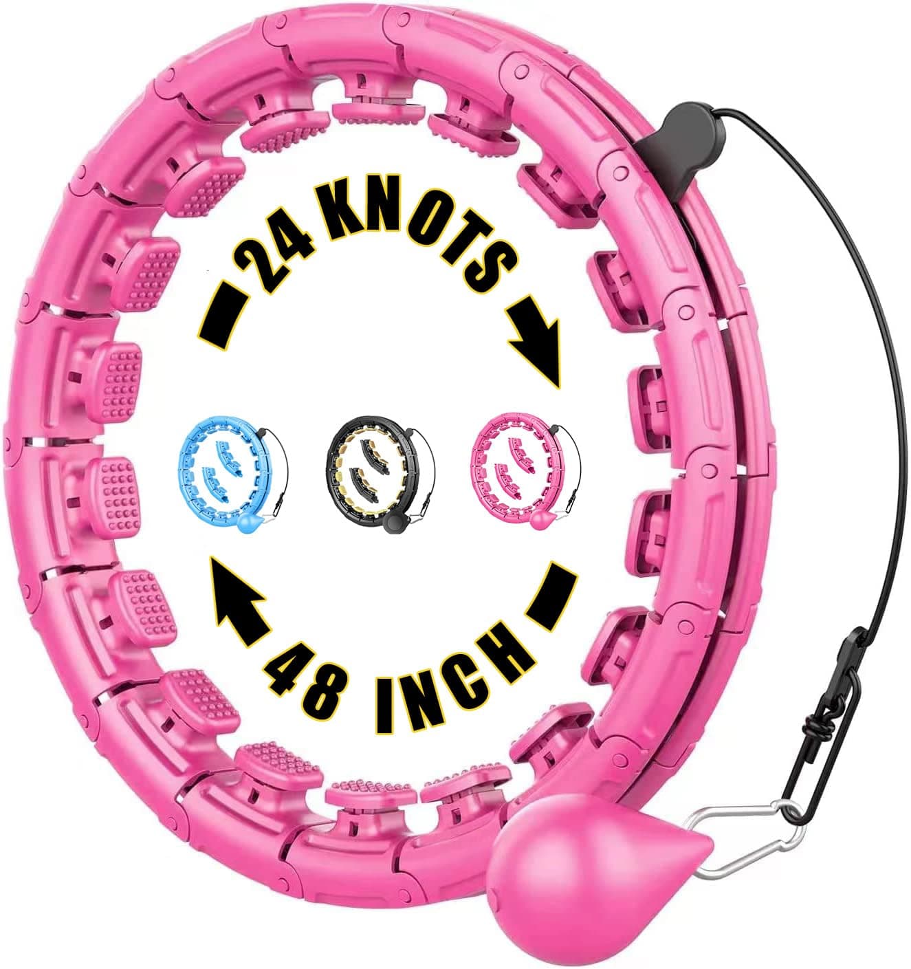 Weighted Fit Hoop, Fithoop, Fitness Hoop 2 in 1 Abdomen Fitness Massage, 60inch 30 Knots,47inch 24 Knots,Great for Adults and Beginners Weight Loss and Exercise