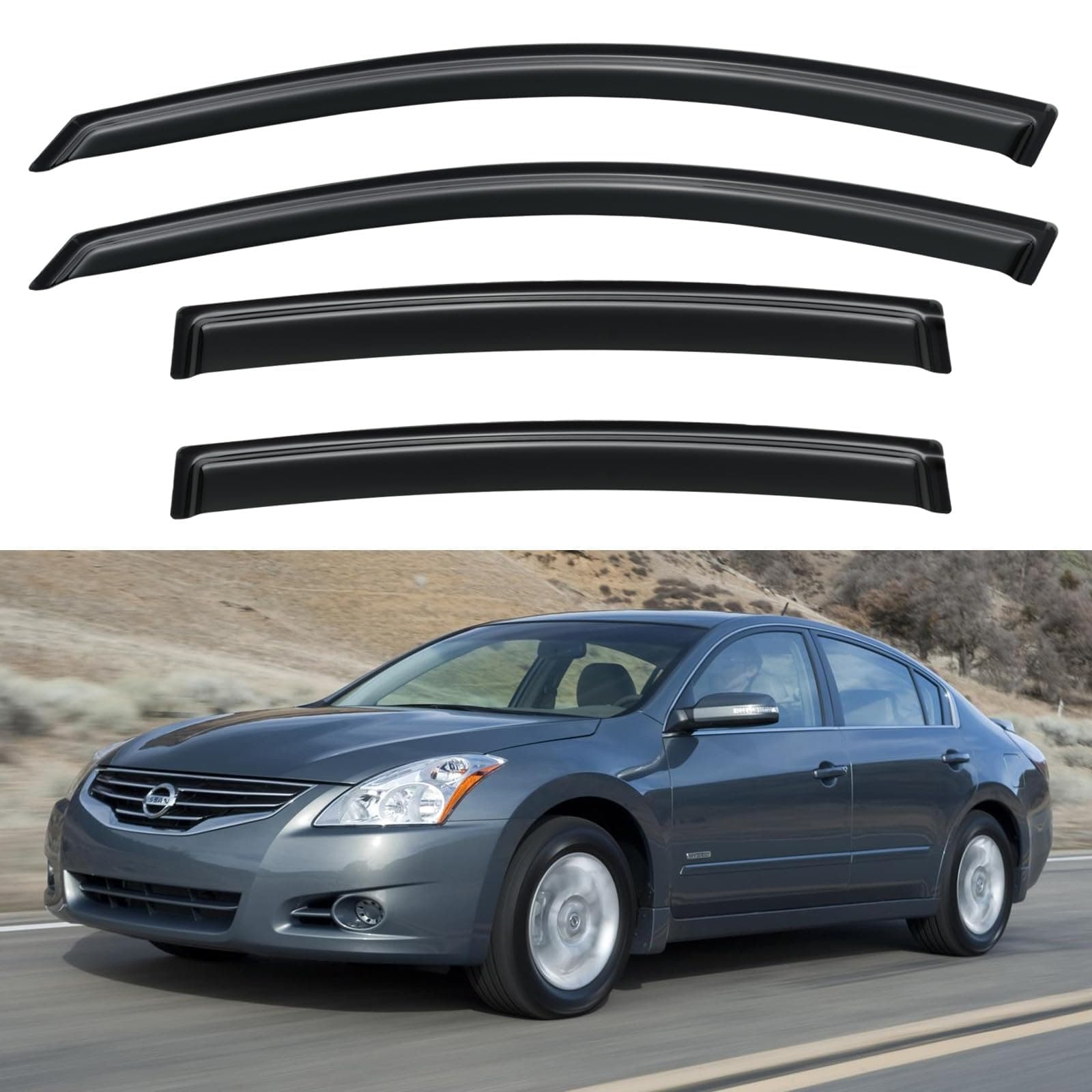Window Visors Rain Guards Shield for 2007-2012 Nissan Altima, Out-Channel Window Vent Wind Deflectors Visors Shades for 07-12 Altima