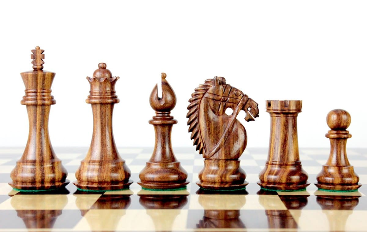 House of Chess - Golden Rosewood/Boxwood Chess Pieces Rio Staunton 4.0" (102 mm) 2 Extra Queens - Triple Weighted