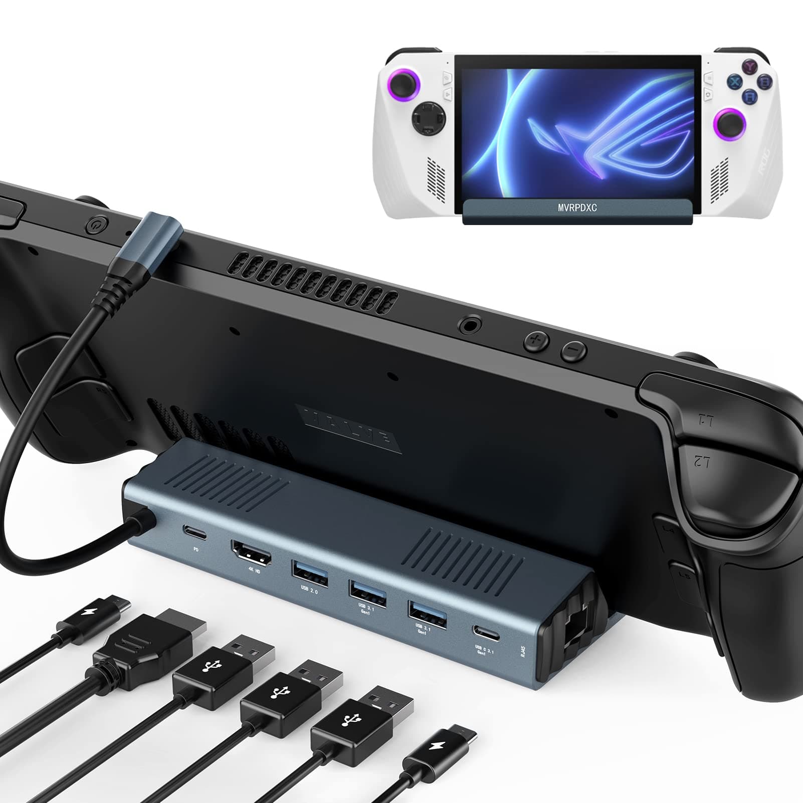 Docking Station for Steam Deck & ROG Ally, 7-in-1 Steam Deck & Legion Go Dock with HDMI 2.0 4K@60Hz, Gigabit Ethernet, USB 2.0, 2 USB 3.1 Gen1, USB-C 3.1 Gen1and Full Speed Charging USB-C Port