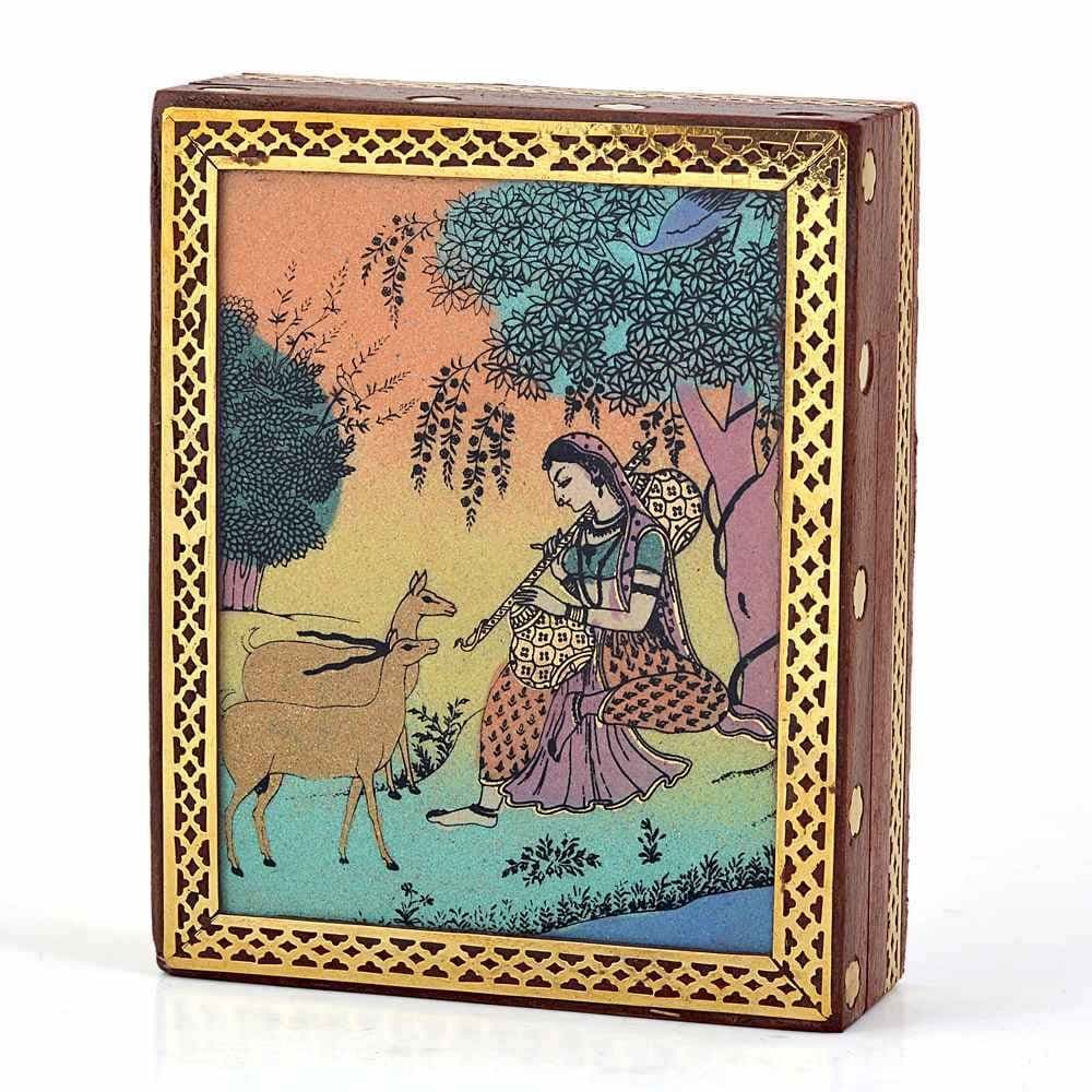 Little India Meera Gemstone Painting Wooden Jewelry Box 257
