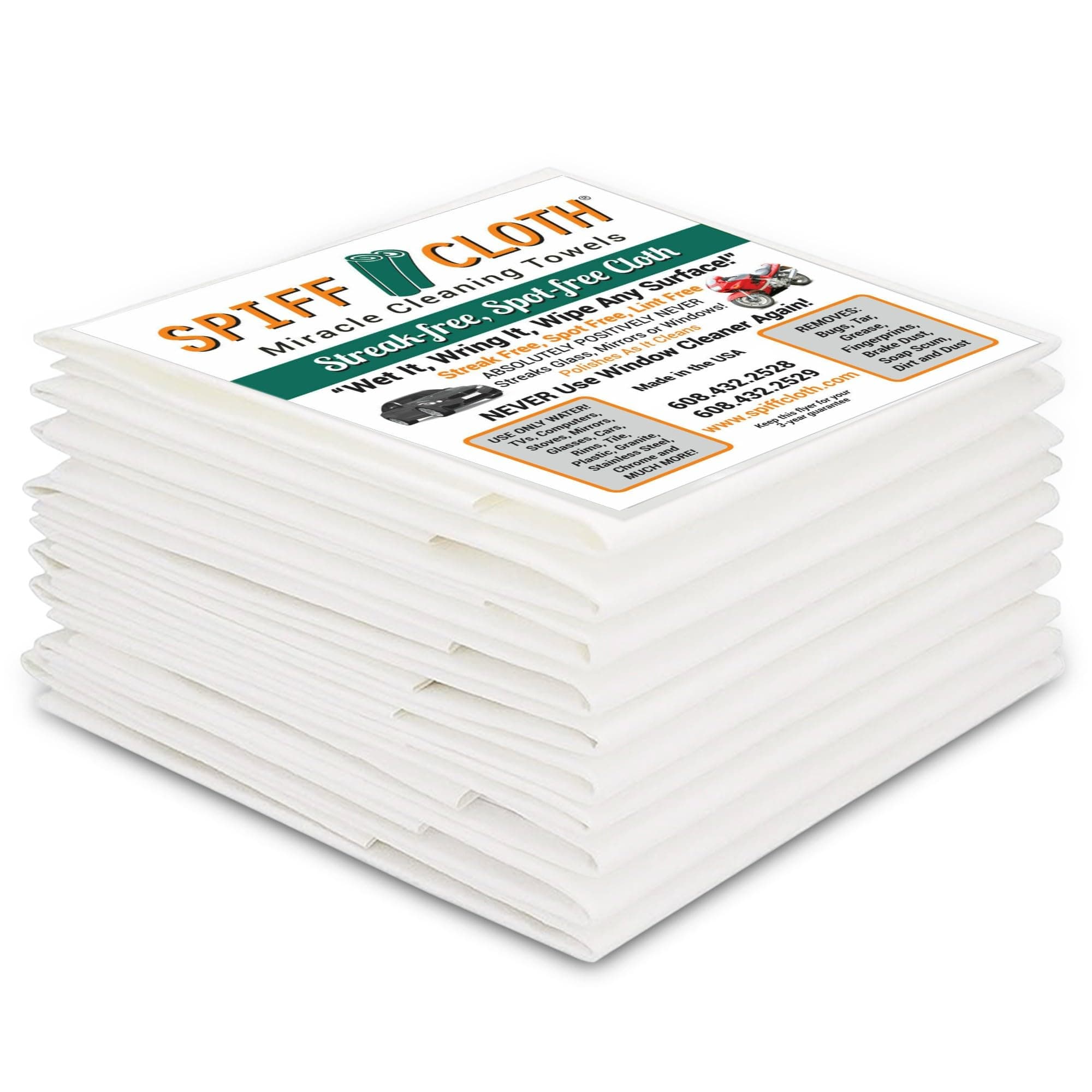 Miracle Cleaning Towels (10-Pack), Streakfree Cloths for Multi-Purpose Cleaning, Chemical Free, 16" x 16" Reusable and Washable