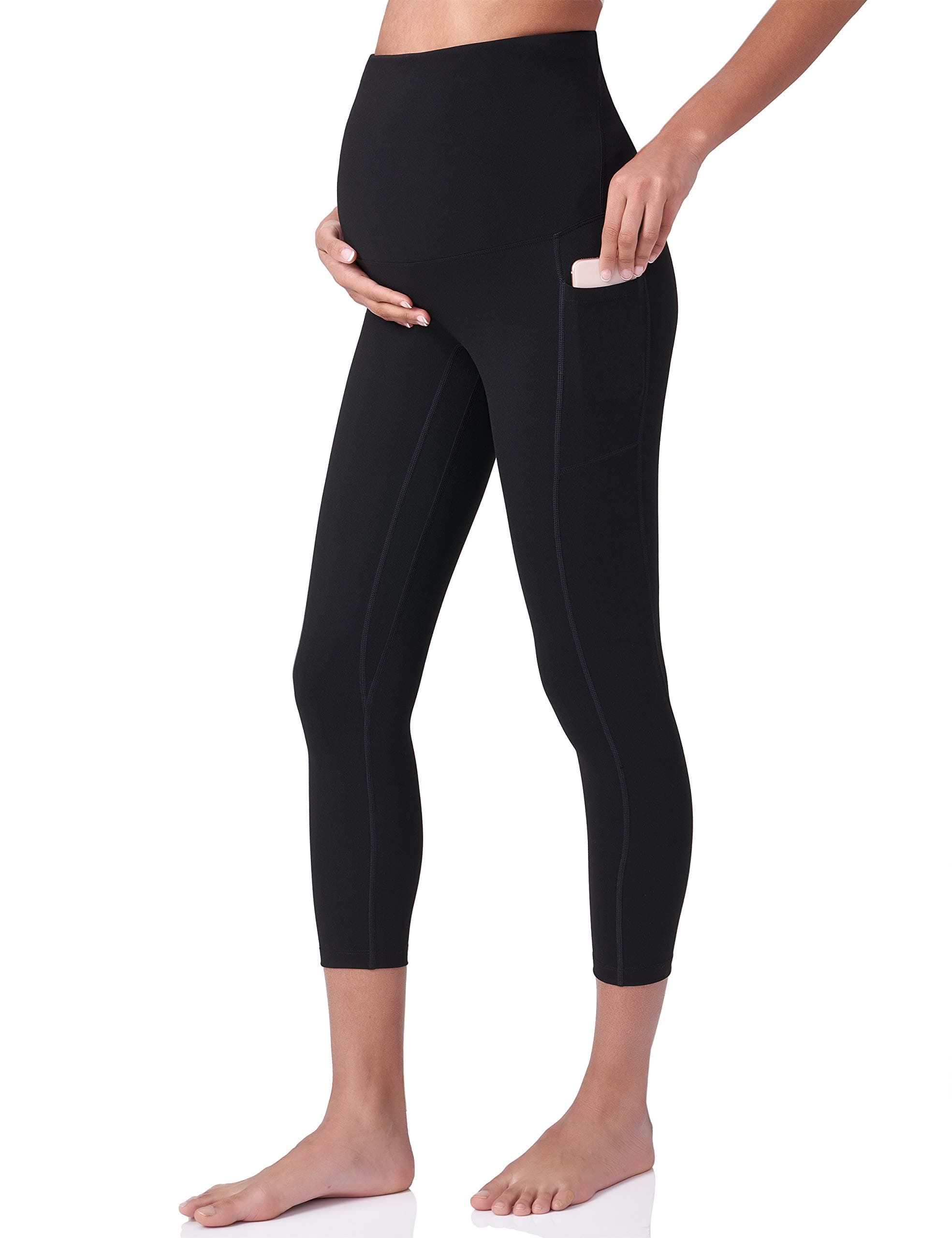 Women's Maternity Capri Leggings Over The Belly Pregnancy Workout Active Stretchy Pants with Pockets