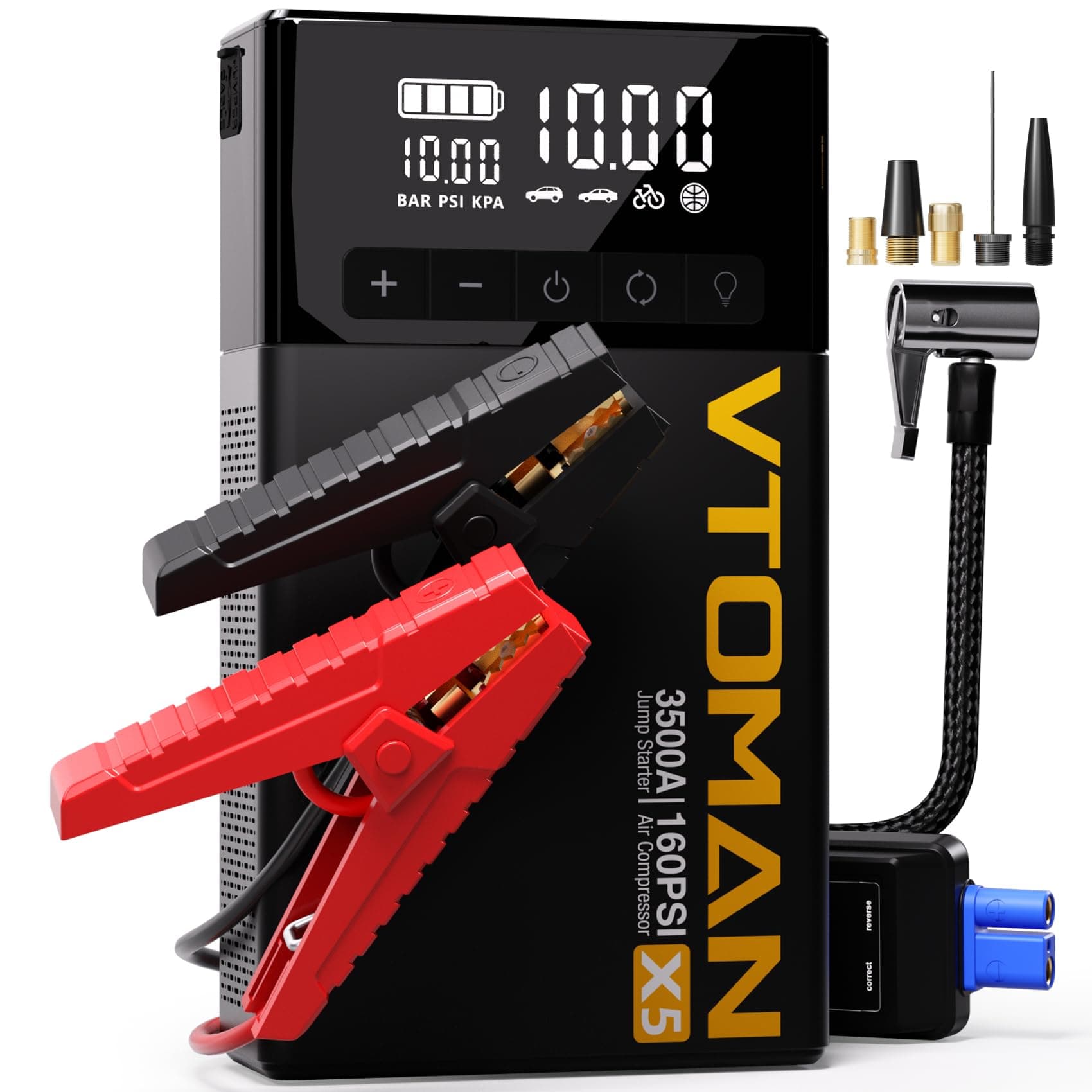 VTOMAN X5 Jump Starter with Air Compressor, 3500A Portable Car Battery Booster (Up to 9L Gas/8L Diesel Engines) with 160PSI Digital Tire Inflator, 12V Lithium Battery Jump box with Type-C Quick Charge