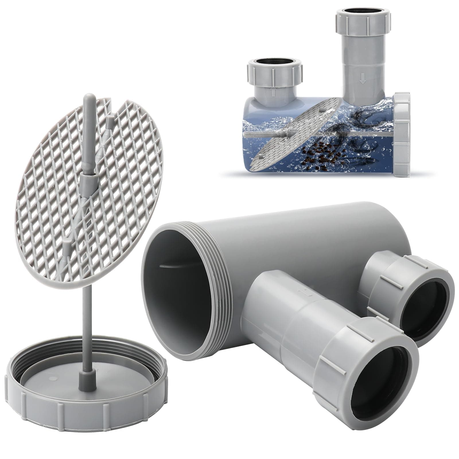 LukLoy 1 Pack Universal Salon Hair Trap P Trap for Shampoo Bowl Sink, 1-1/2" PVC Catch Chamber for Barber Backwash Sink, Beauty Barber Salon Equipment, Secure Fit, Easy Clean, Grey