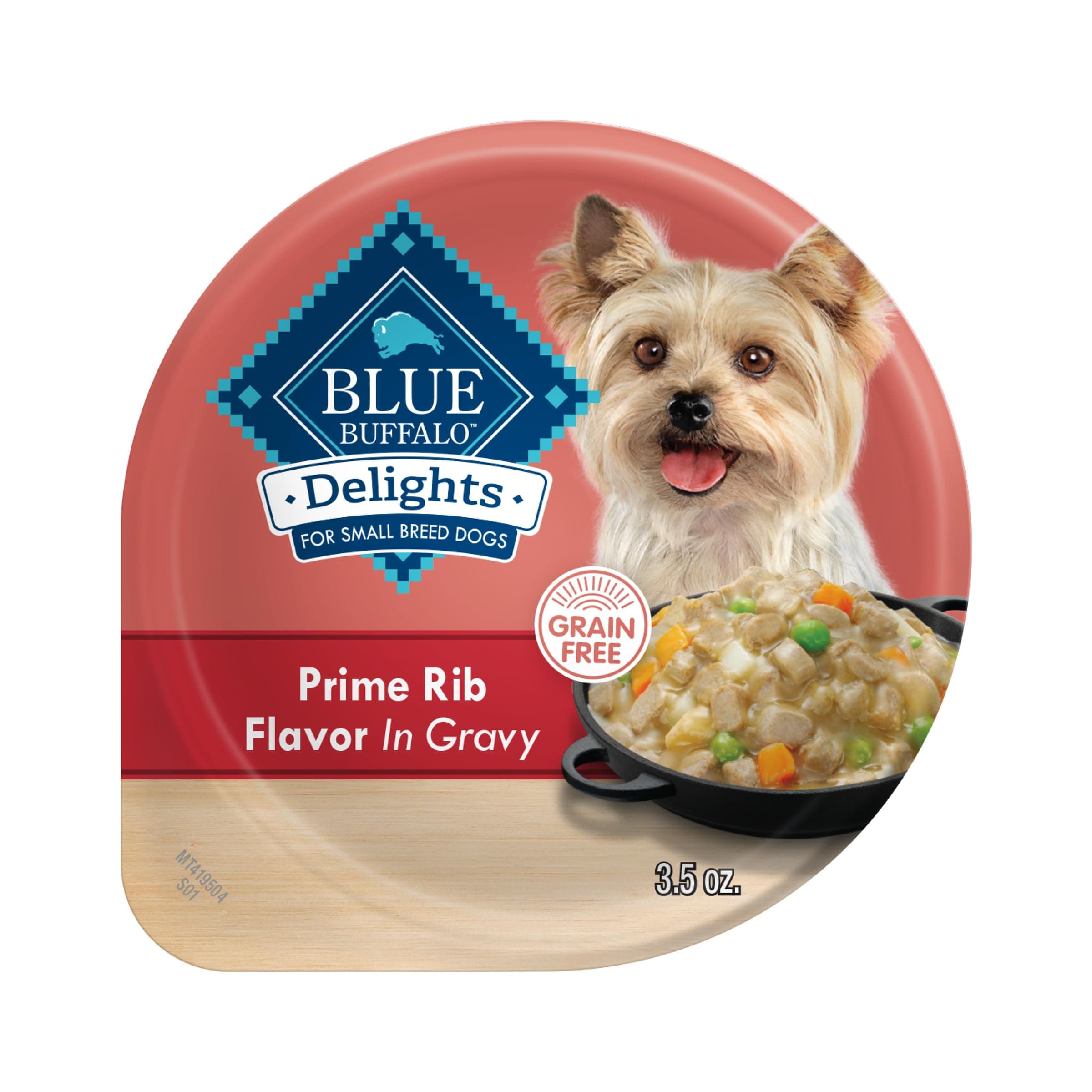Blue Buffalo Delights Small Breed Natural Wet Dog Food, Prime Rib Flavor in Gravy, 3.5-oz Cups, 12 Count