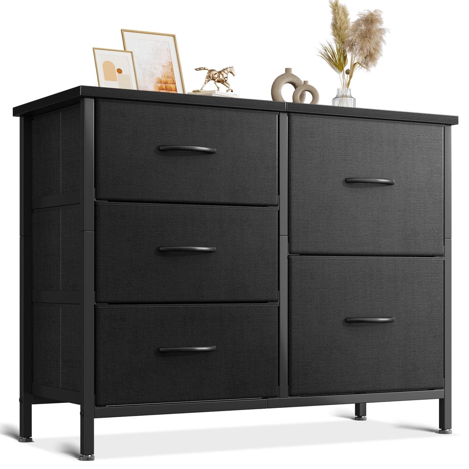 AODK Dresser for Bedroom Dresser TV Stand with 5 Storage Drawers, Small Fabric Dresser Chest of Drawers for Closet Organizer Clothes, BlackThe Forest Stewardship Council