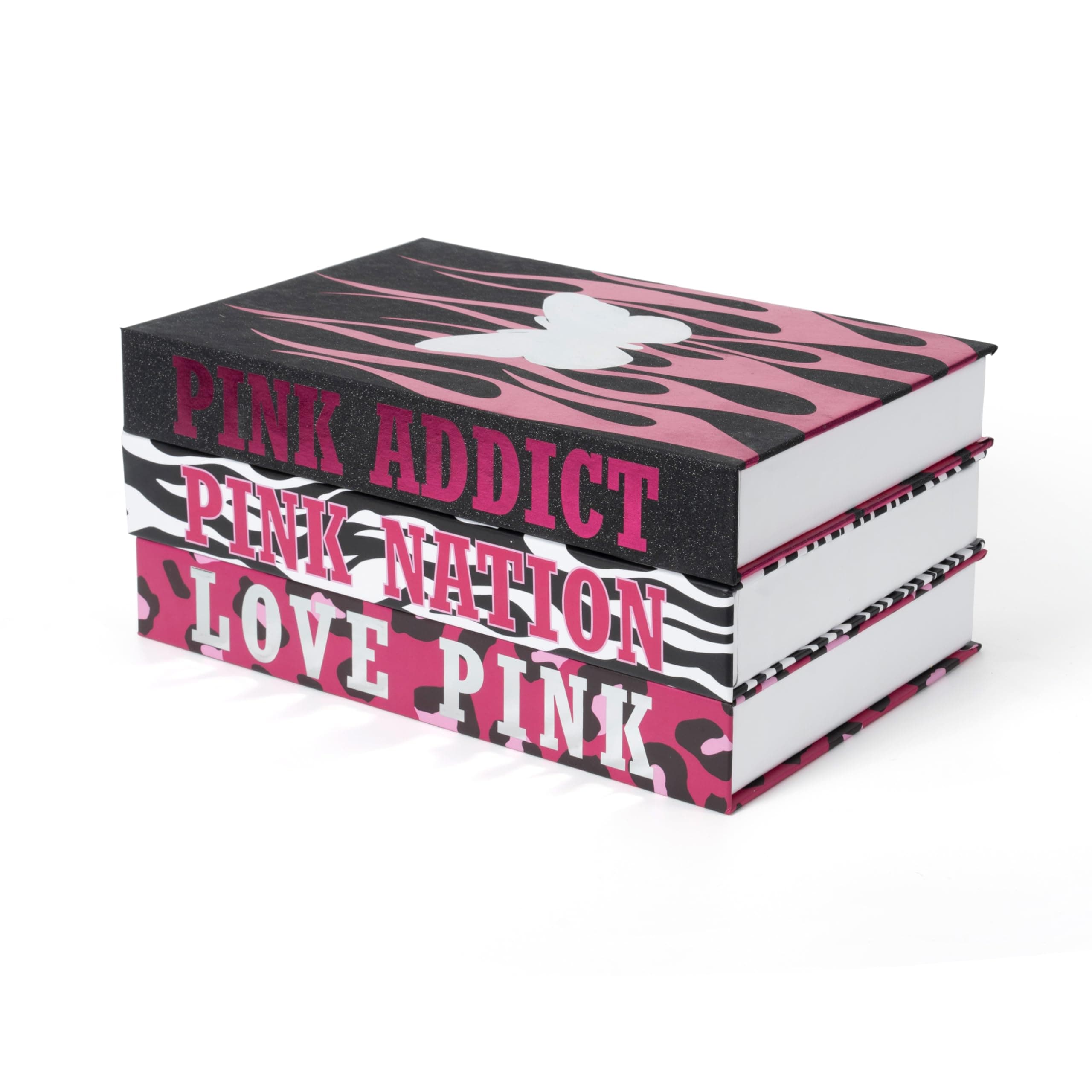 TwoDays Mcbling Room Decor Aesthetic, Trashy Y2k Decorative Fake Books, 2000s Hot Pink Storage Box for Coffee Table and Bookshelf, Emo Baddie Decor. (Set of 3)