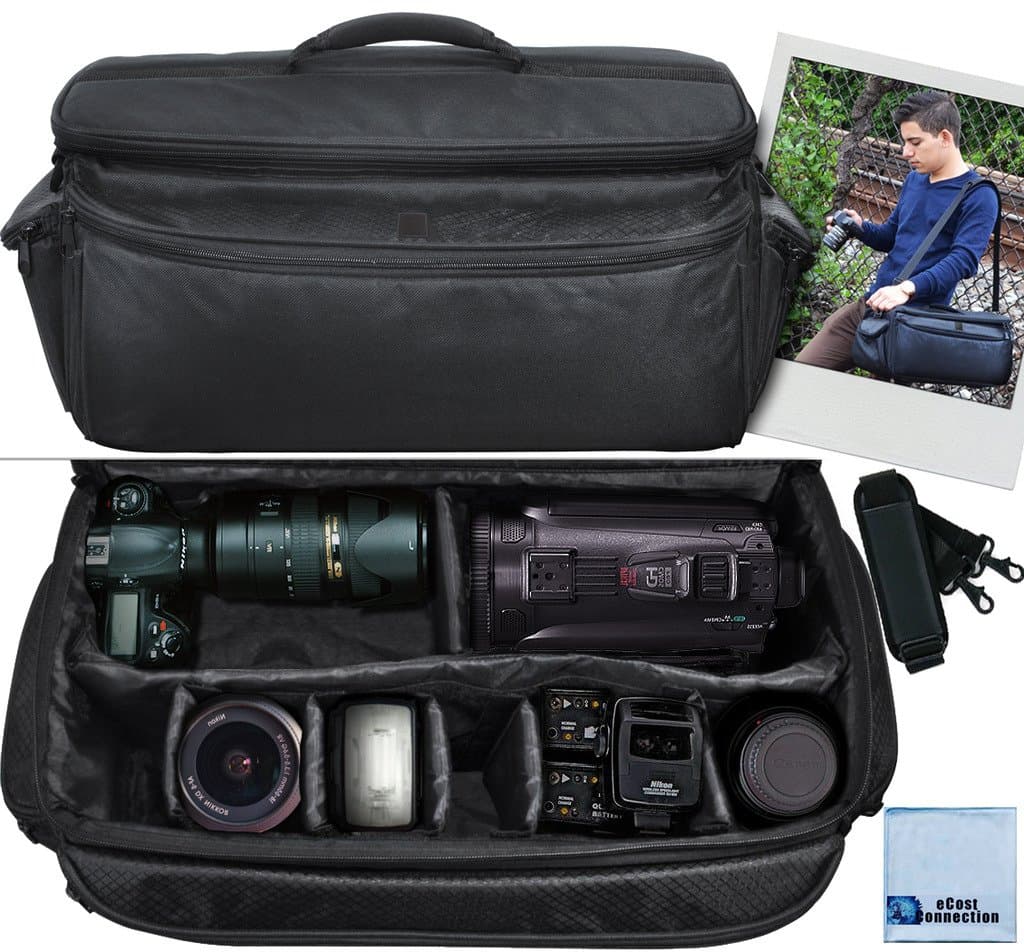 Extra Large Soft Padded Camcorder Equipment Bag / Case For Sony NEX-EA50UH, NEX-FS100U, NEX-FS700R, NEX-FS700U, NEX-FS700UK, NEX-VG10, NEX-VG20, NEX-VG20H, NEX-VG30, NEX-VG900 & More… + Microfiber Cloth