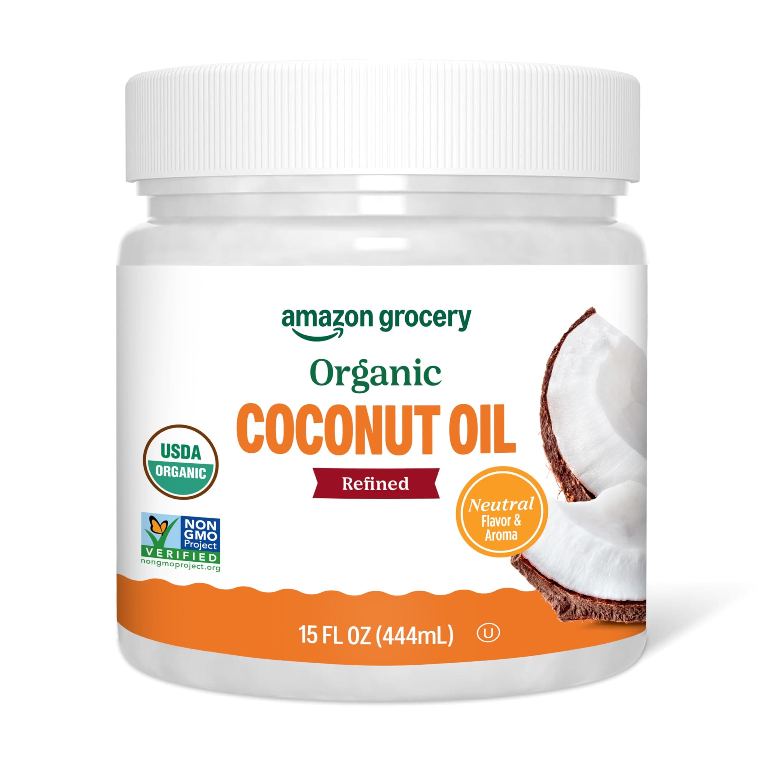 Amazon Fresh, Organic Refined Coconut Oil, 15 Fl Oz (Previously Happy Belly, Packaging May Vary)