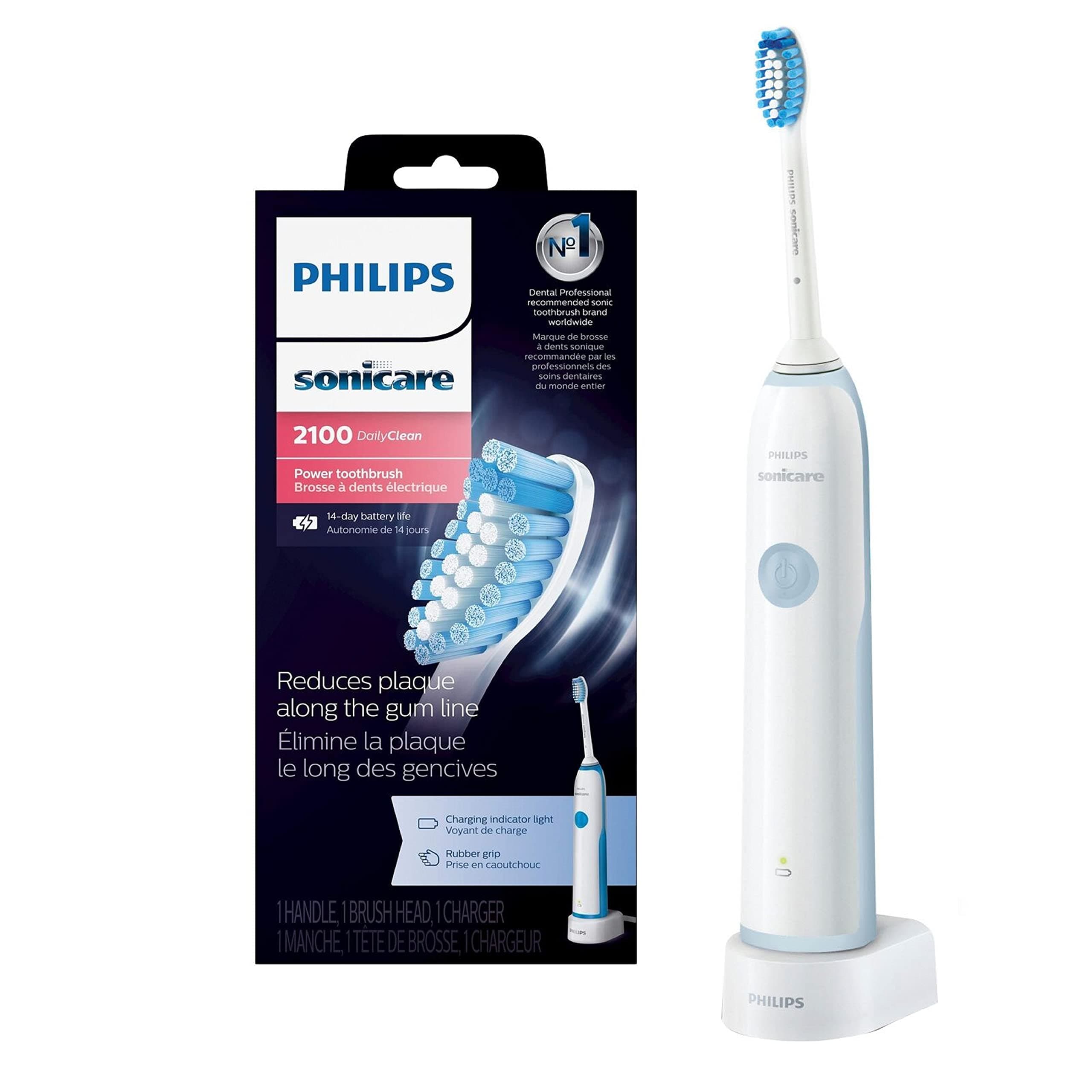 DailyClean 2100 rechargeable Electric Toothbrush (HX321117), Mid Blue, 1 Count