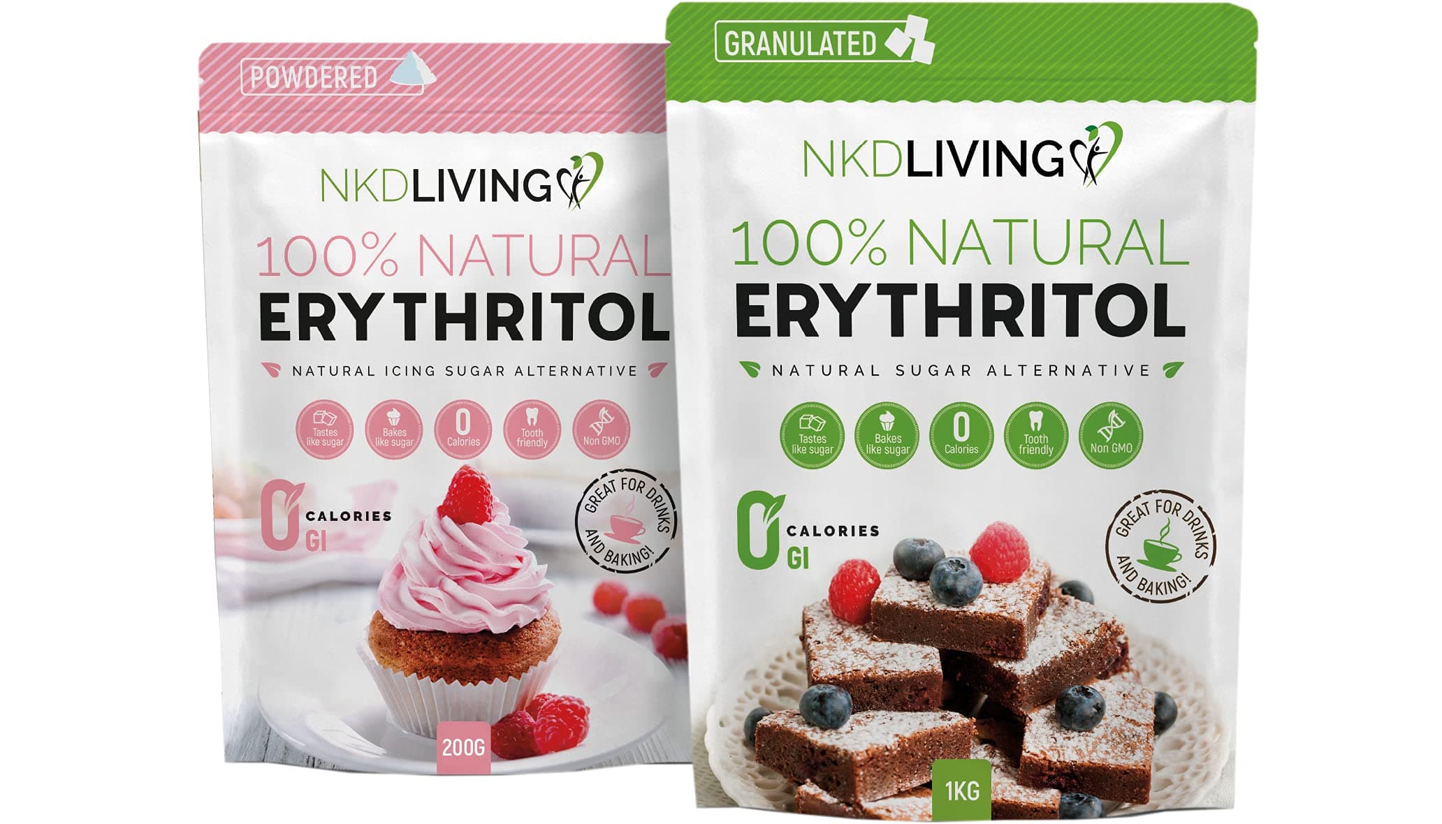 Granulated 1kg Erythritol + Powdered Erythritol 200g Bundle by NKD Living