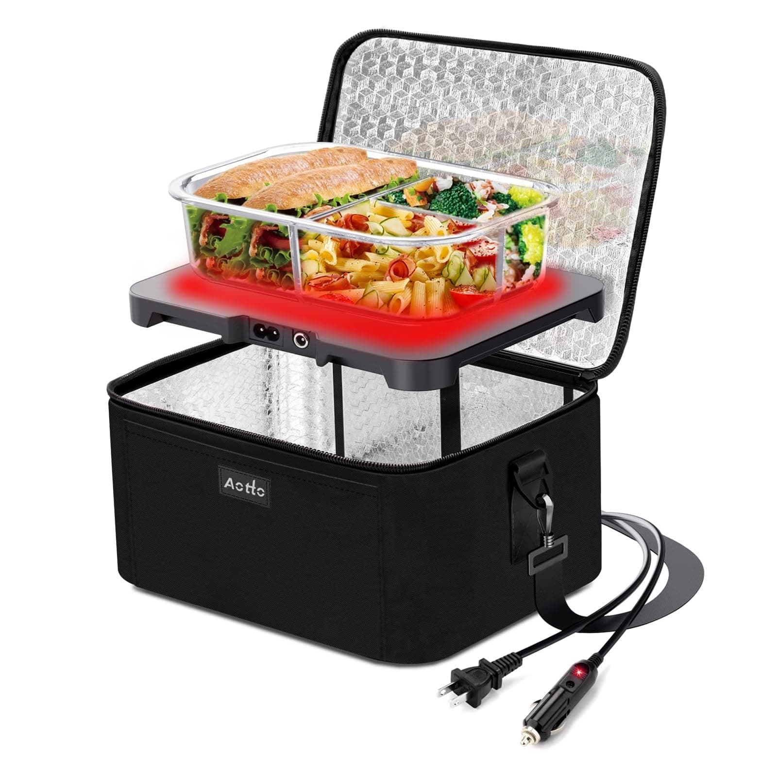 Portable Oven, Electric Lunch Box Food Heater - 12V/24V/110V 3-in-1 Car Food Warmer - Mini Personal Microwave Heated Lunch Box Warmer for Car, Truck, Travel, Office & Home Use - Black