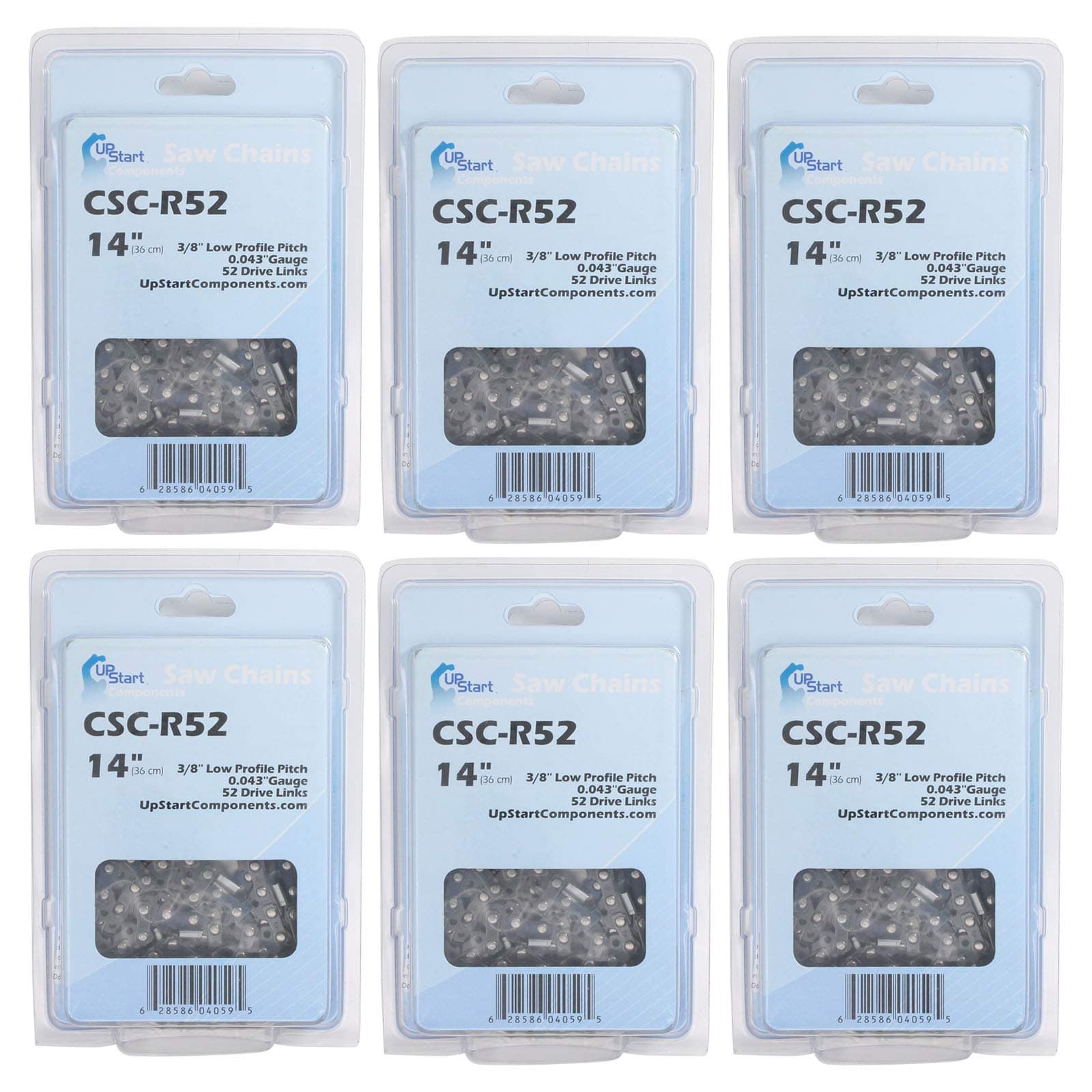 6-Pack 14-Inch Chainsaw Chain Replacement for Chicago Lynxx 63287 - (14", 3/8", 043", 52 DL)