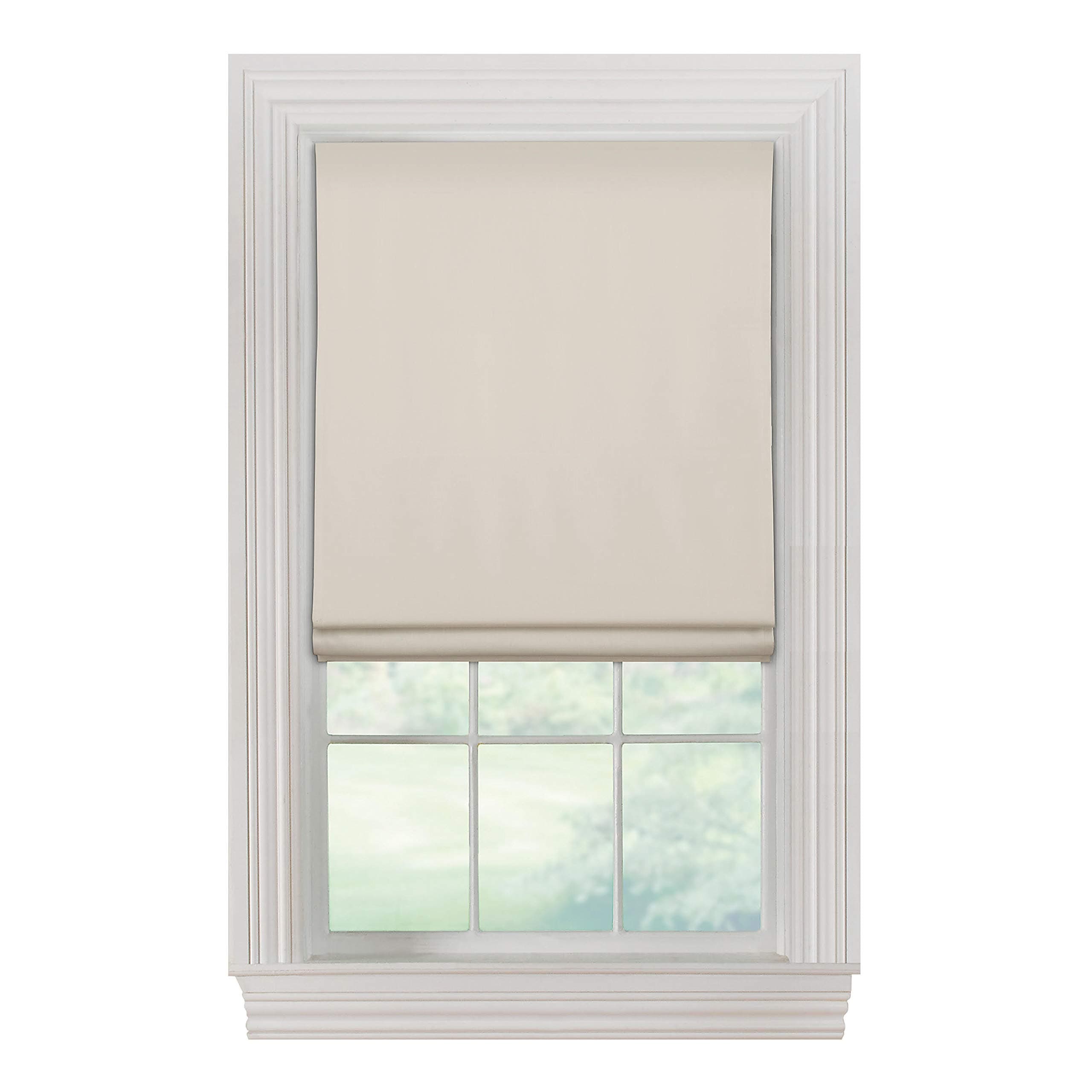 Link Shades Flat Roman Shades-Blackout, Thermal-(26" W x 72" L, Ivory/Off White)-Linen & Polyester-Cordless