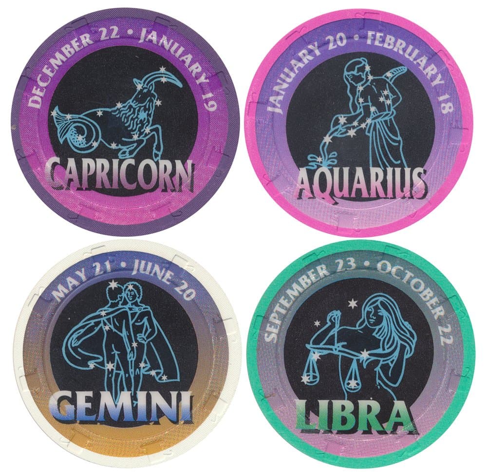 Set of 4 Zodiac Paulson Casino Quality Astrological Chips - Great Collectible Chip Set