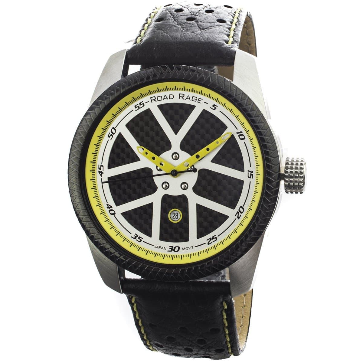 Road Rage Men's Sports Car Watch. RR100.Yellow Speedster. Automobile Alloy Wheel Design. Tire Gift Box.