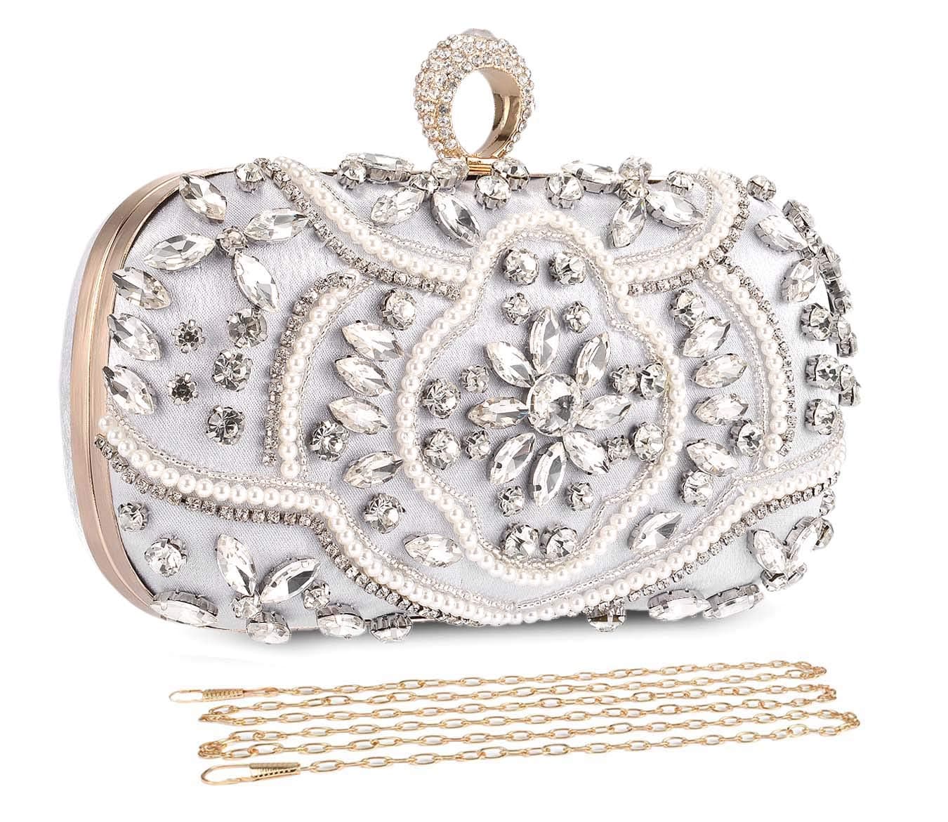 UBORSE Beaded Crystal Clutch Purses for Women Evening Handbags Formal Rhinestone Wedding Purse Prom Cocktail Party Bag