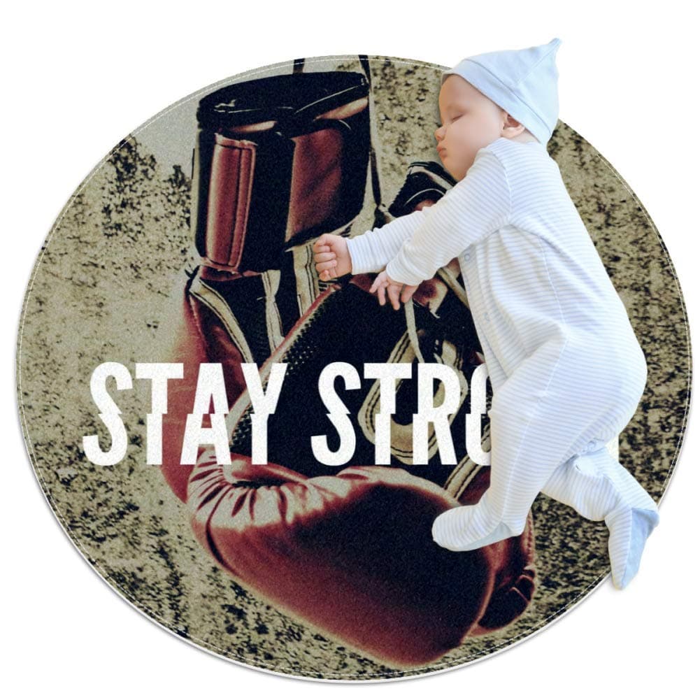 Photograph Pair Boxing Gloves Phrase Stay Round Area Rug Non-Slip Large Circle Rugs for Living Room Bedroom Modern Microfiber Soft Carpet Machine Washable Floor Mat Home Decor 2.62-Feet Diameter