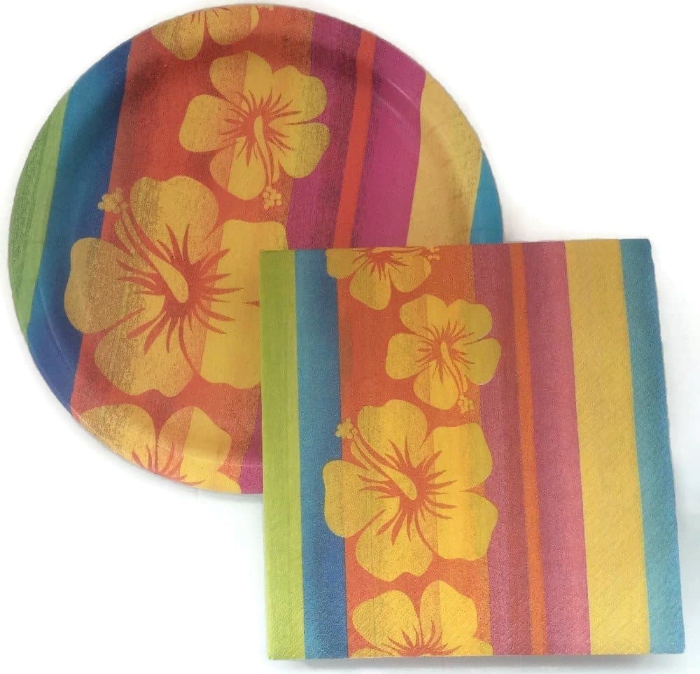 Luau Summer Beach Party Supplies Plates And Napkins Kit - 8 Count