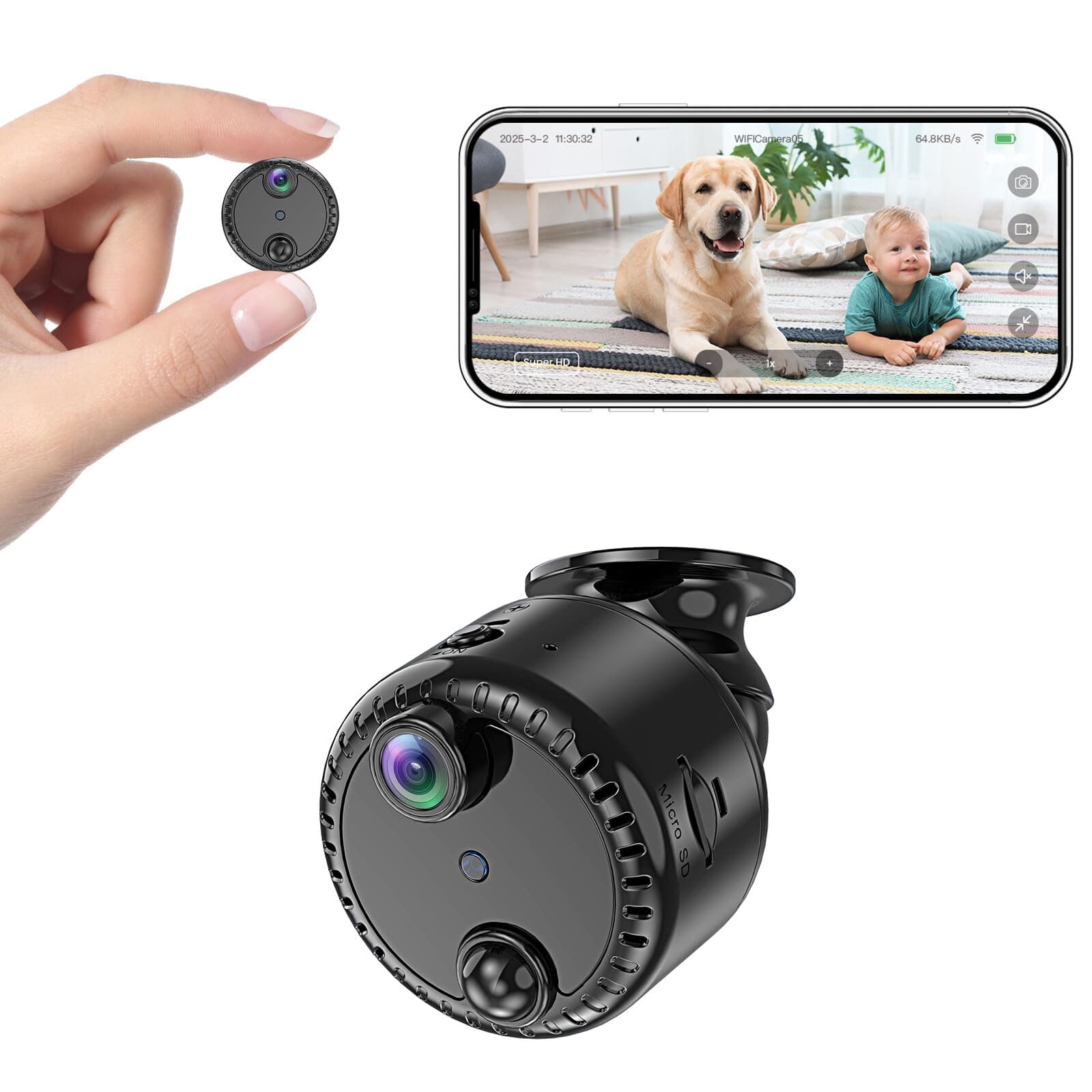 4K Mini WiFi Indoor Camera Wireless Nanny Cam with Night Vision, AI Motion Detection, Long Battery Life, Cloud & SD Storage