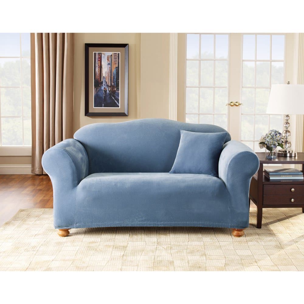 SureFit Stretch Pique Knit - Loveseat Slipcover - Federal Blue (SF35092)