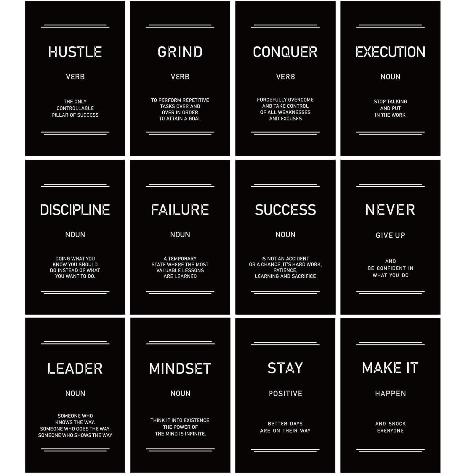 Faccito 12 Pcs Motivational Art Inspirational Wall Decor 11 x 17 Inch Inspirational Quotes Art for Wall Office Positive Classroom Poster for High School, Unframed(Black with White Printing)