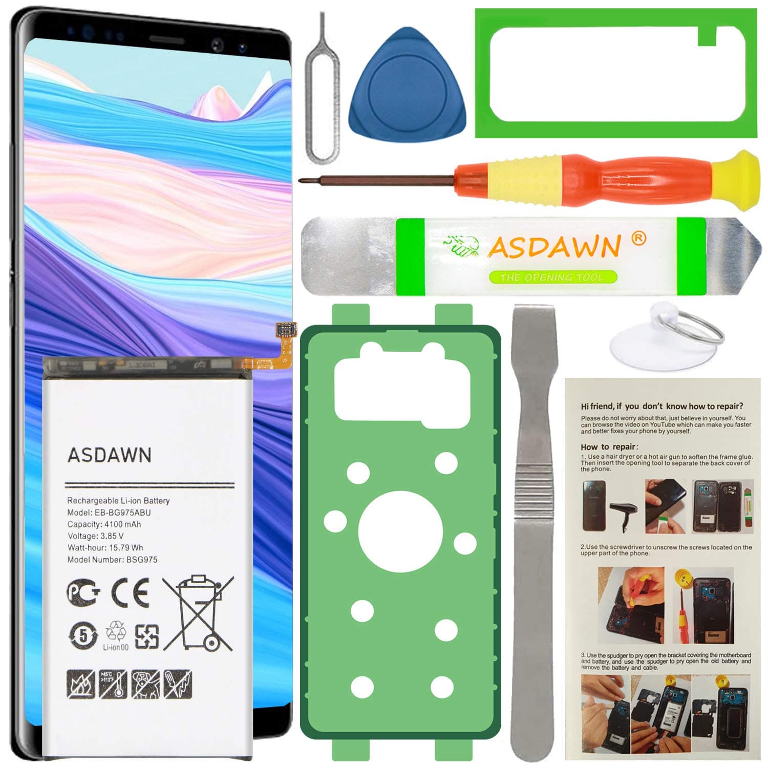 ASDAWN Galaxy S10+ Battery Replacement, EB-BG975ABE EB-BG975ABU Battery for Samsung Galaxy S10 Plus SM-G975 G975A/V/T/P with Repair Tools