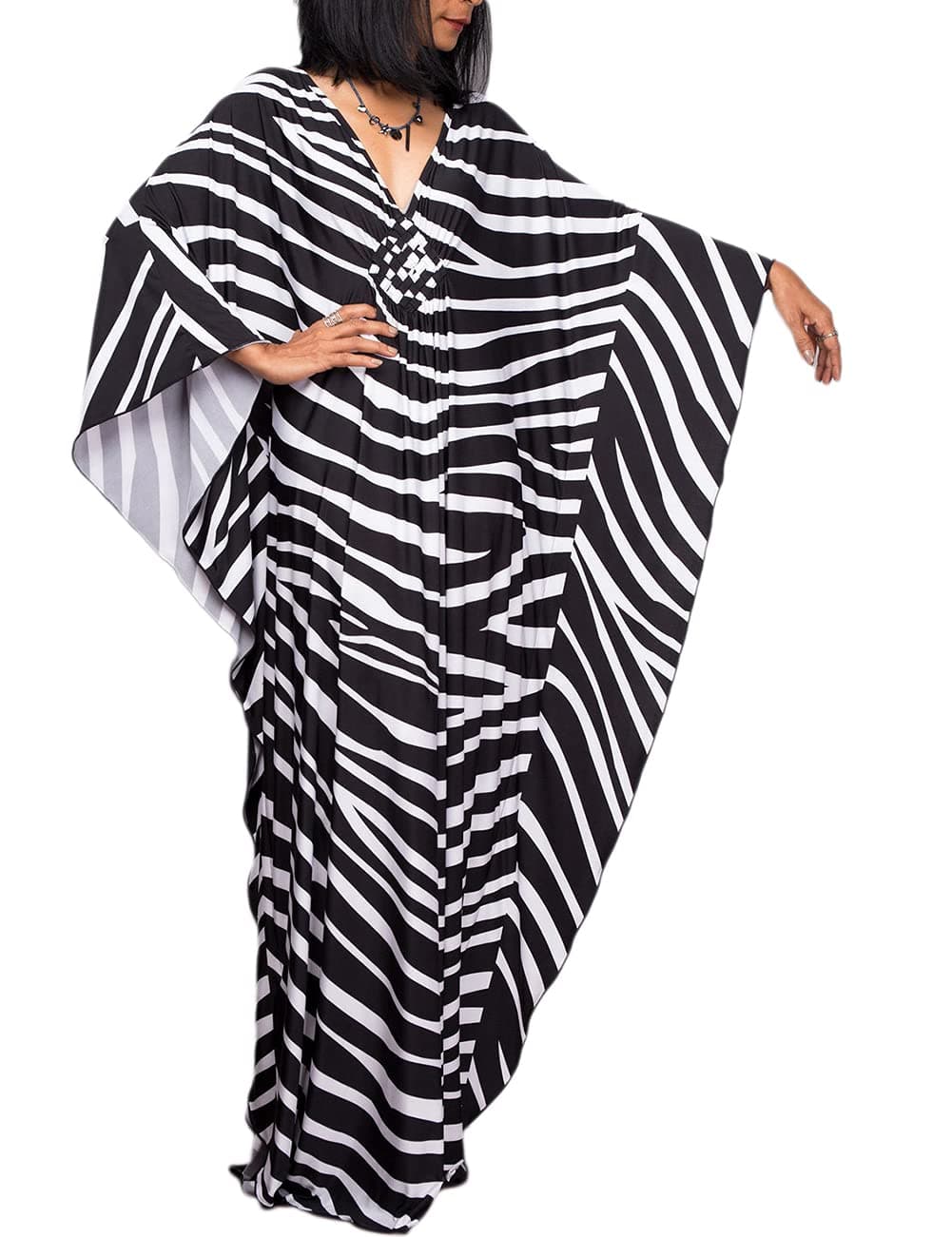 Bsubseach Women Ethnic Print Kaftan Beach Dress Plus Size Swimsuit Cover Up