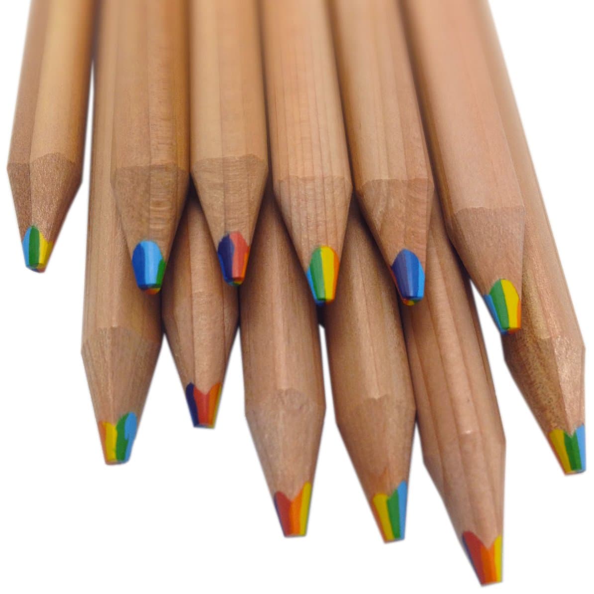 Rainbow Pencils - Triangular Shape Easy to Grip with 7 Colors in 1 Pencil - Natural Cedar - Will Not Crumble (Bundle of 12) Writes in a rainbow of Brilliant Colors
