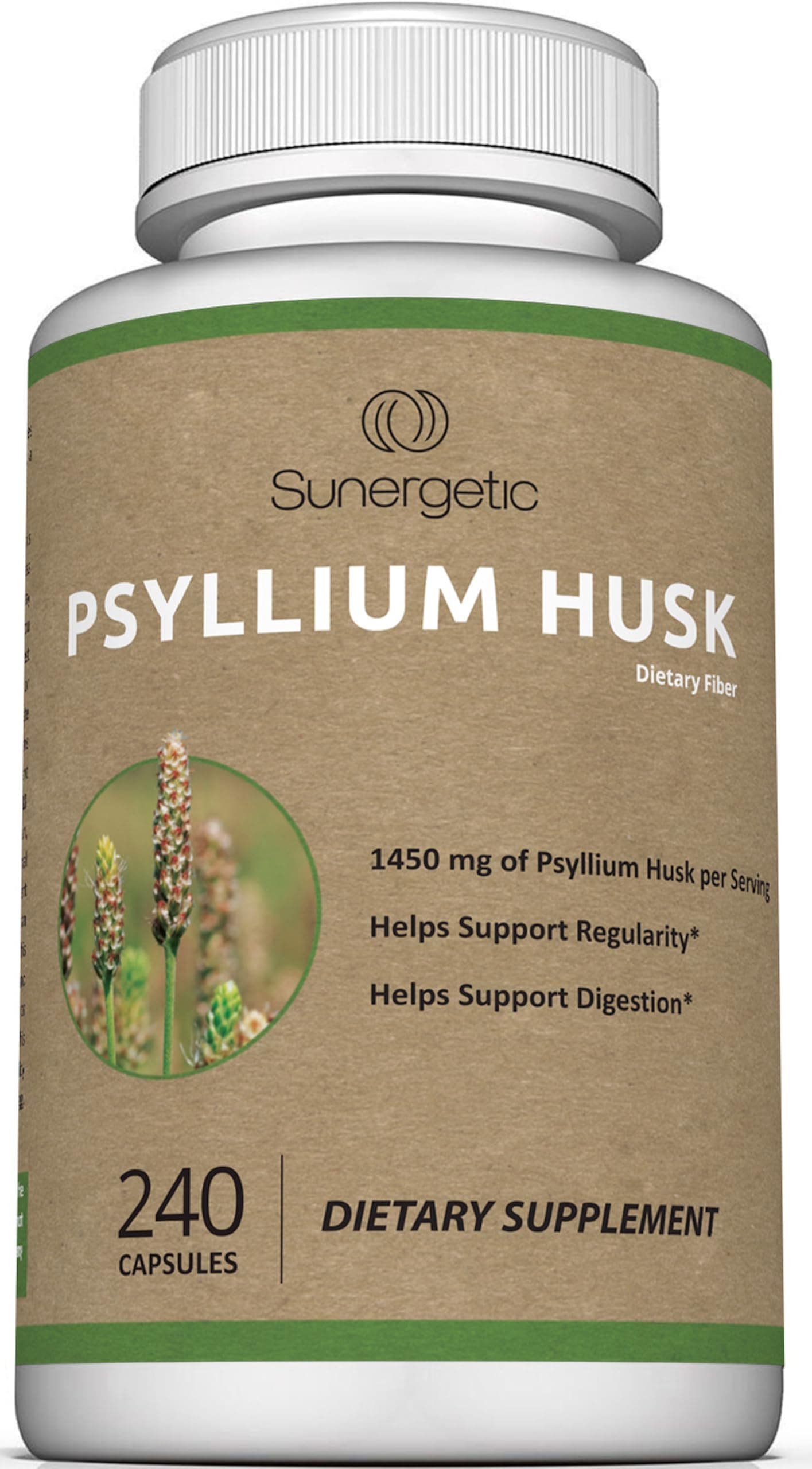 Sunergetic Psyllium Husk Capsules -725mg of Psyllium Husk per Capsule - Powerful Psyllium Husk Fiber Supplement Helps Support Digestion, Intestinal Health & Regularity 240 Psyllium Husk Fiber Capsules