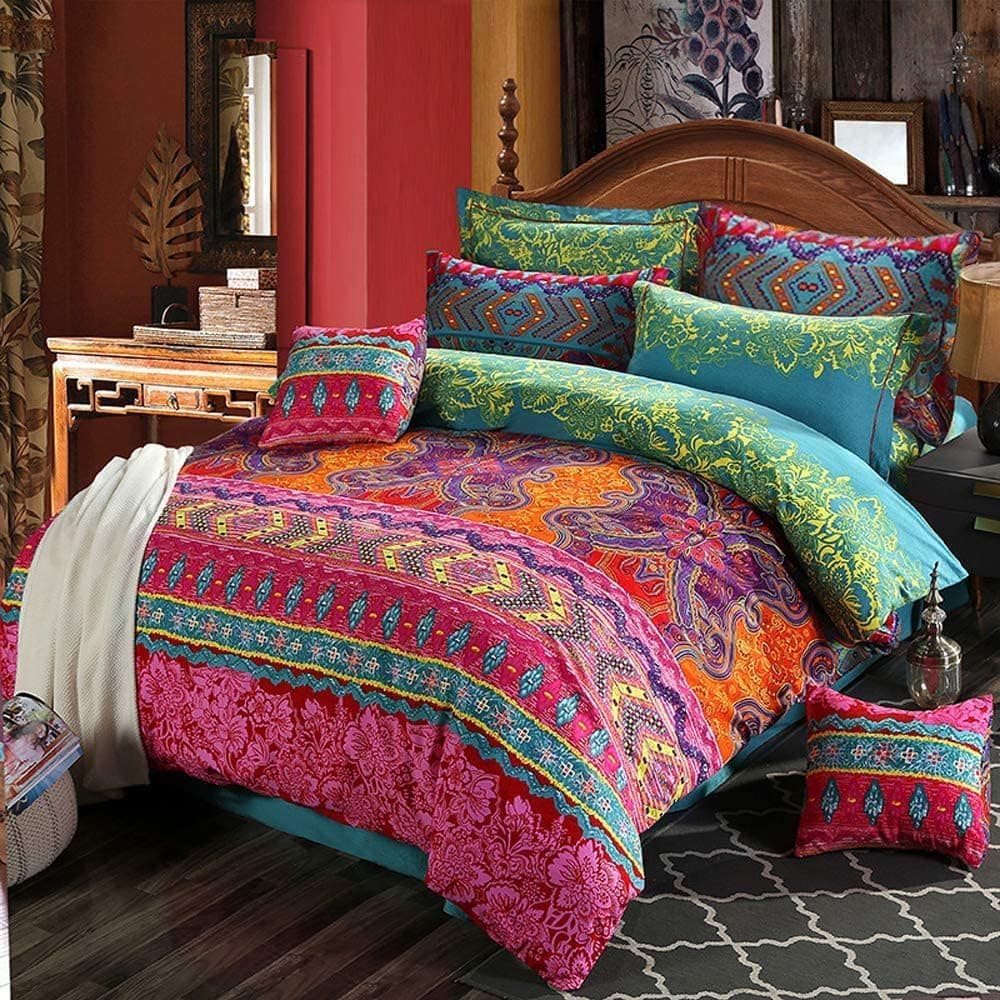 Bohemian Duvet Cover Set Boho Exotic Double Size Luxury Southwestern Bedspread Microfiber Bedding Set Ethnic Butterfly Comforter Cover with 2 Pillow Shams Zipper 3 Pieces