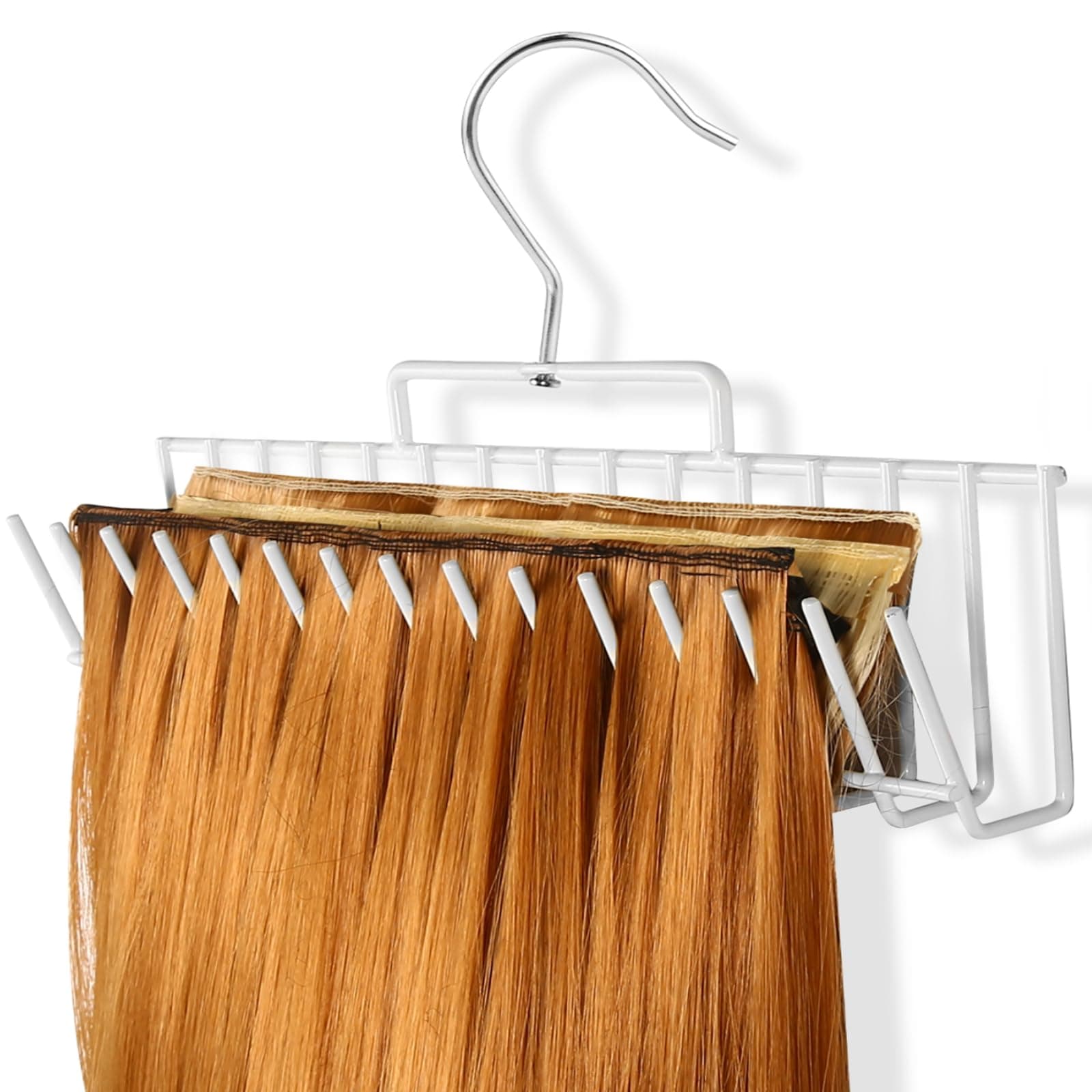 Hair Extension Holder - Hanger Rack for Holding Extra Wide & Full Length Wefts, Multi-Layer Hair, Styling, Washing, Drying - Barber Shop/Home Use - White