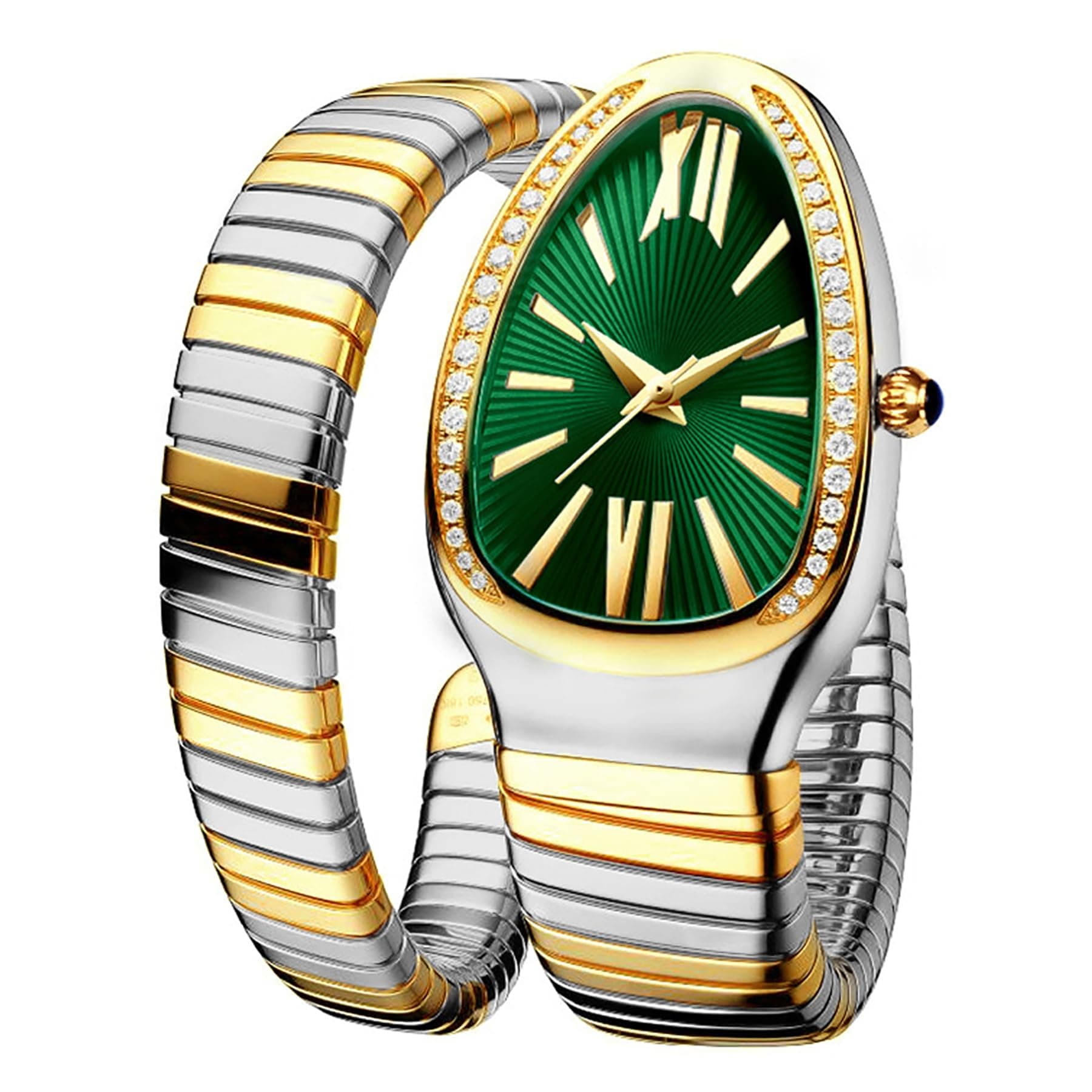 Women's Watch Snake Watch Snake Head Bracelet Stainless Steel with Diamonds Snake Watch