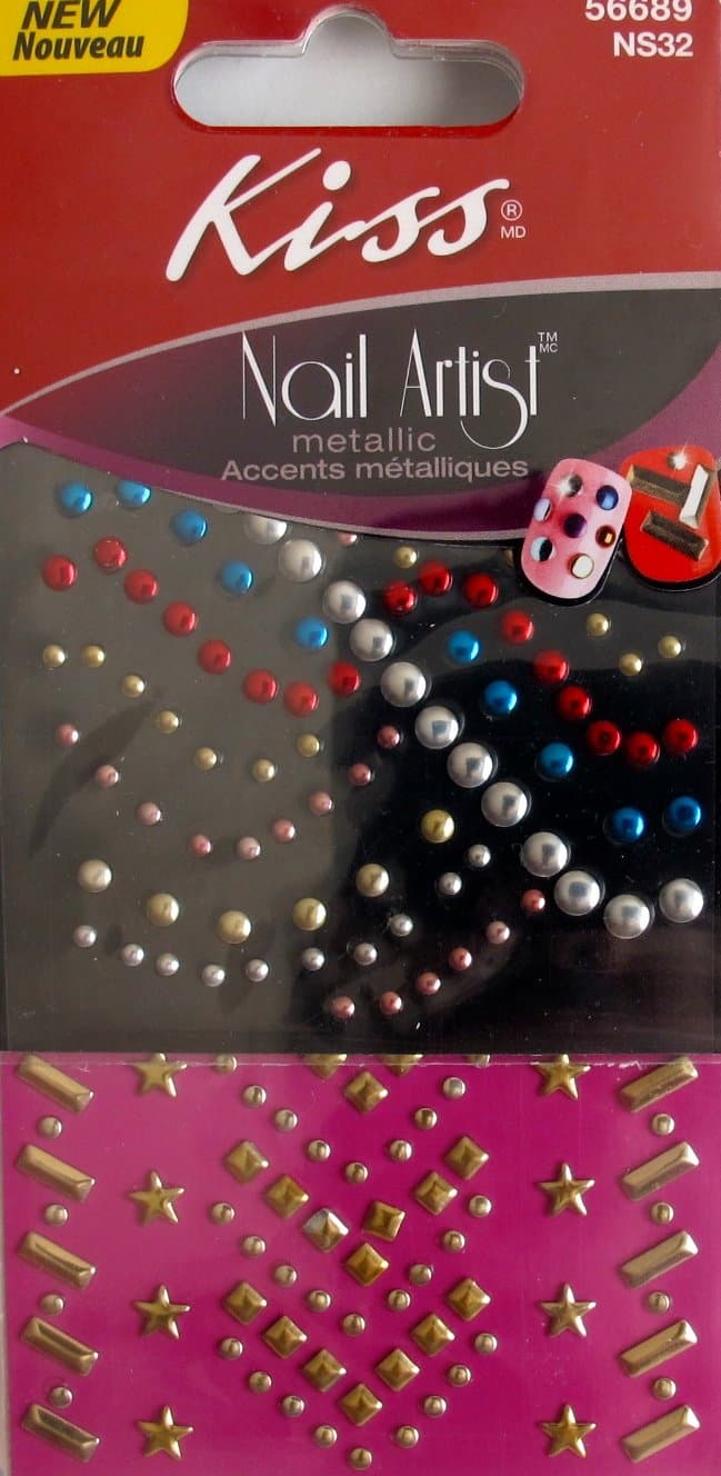 KISS Nail Artist METALLIC Accents NAIL ART APPLIQUES w Various Shapes & Sizes in Gold, Silver, Red & Blue Tones