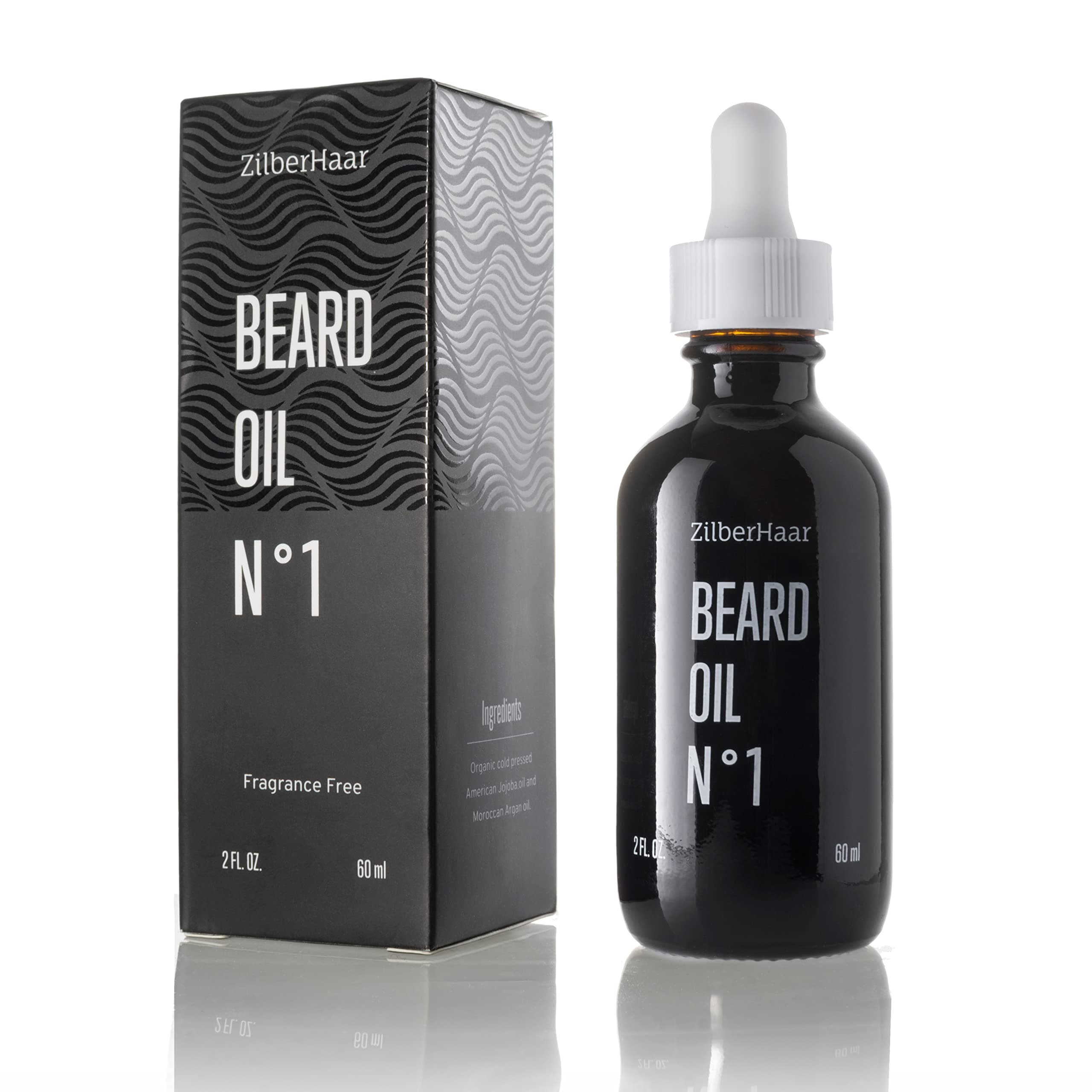 ZilberHaar - Beard Oil N 1 - Pure, Organic Moroccan Jojoba Oil and Argan Oil - Natural Ingredients, Fragrance Free, Cruelty Free - For Natural Beard Growth and Hydration - 2 oz