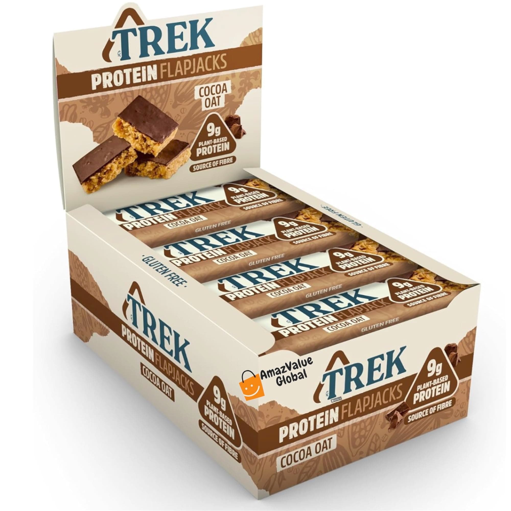 Trek High Protein Flapjack Cocoa Oat 50g (Pack of 16 Bars)- Gluten Free - Vegan Snack