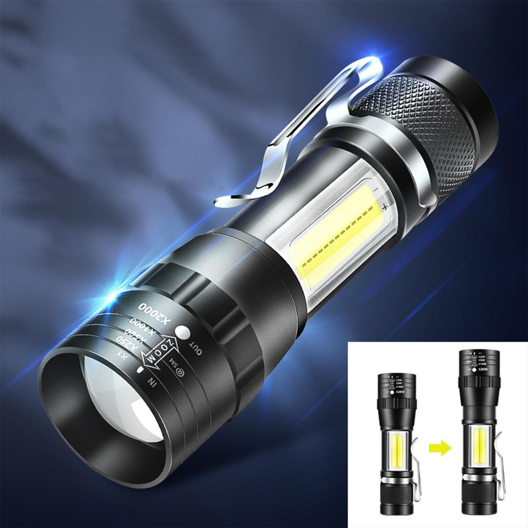 ZZKHGoZZKHGo LED Flashlight 1000 Lumens Super Bright Flashlight, Zoomable, Rechargeable Flashlight with 4 Modes Powerful Handheld Flashlight Outdoor Torch