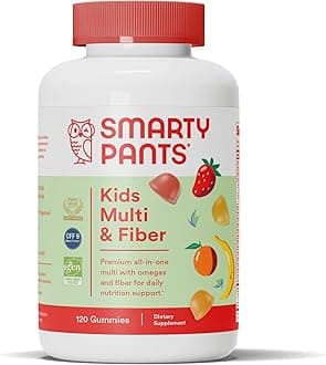 Kids Multivitamin Gummies and Fiber Supplement: Vitamin D3, C, Vitamin B12, B6, A, Zinc, Biotin, Inositol, Fiber Gummies, Three Fruit Flavors, 120 Count (30 Day Supply)