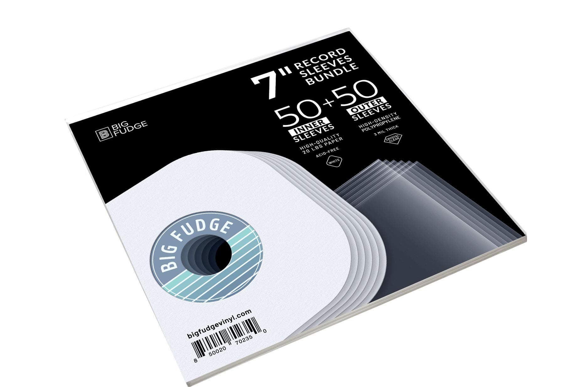 BIG FUDGE Vinyl Record Sleeves Bundle by Big Fudge - 50x Record Outer Sleeves Plus 50x Record Inner Sleeves - Crystal Clear Album Sleeves and Rounded Acid Free LP Sleeves for 7" Records