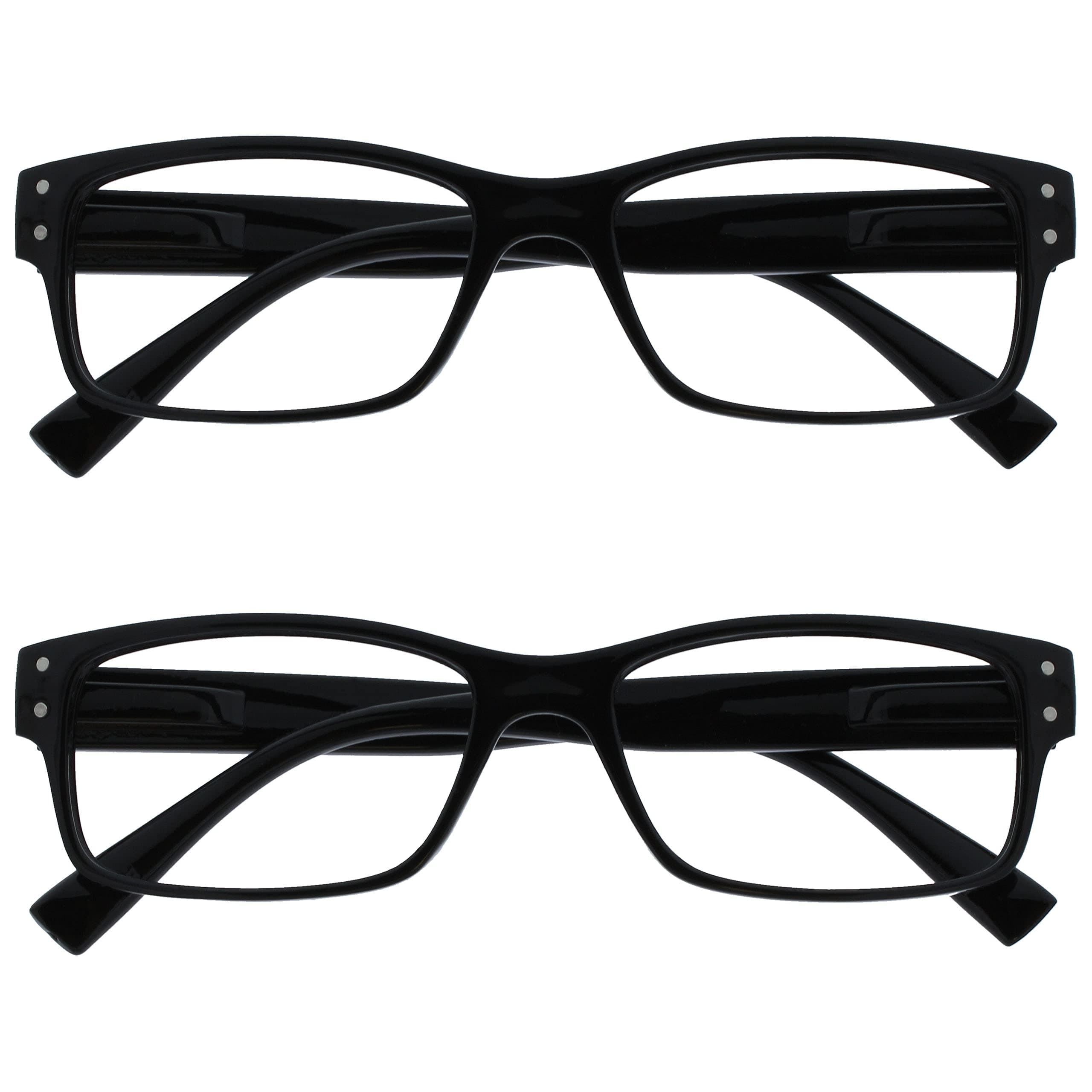 The Reading Glasses Company 2 Pack Mens Black Large Designer Style Readers Spring Hinges RR11-1 +1.50