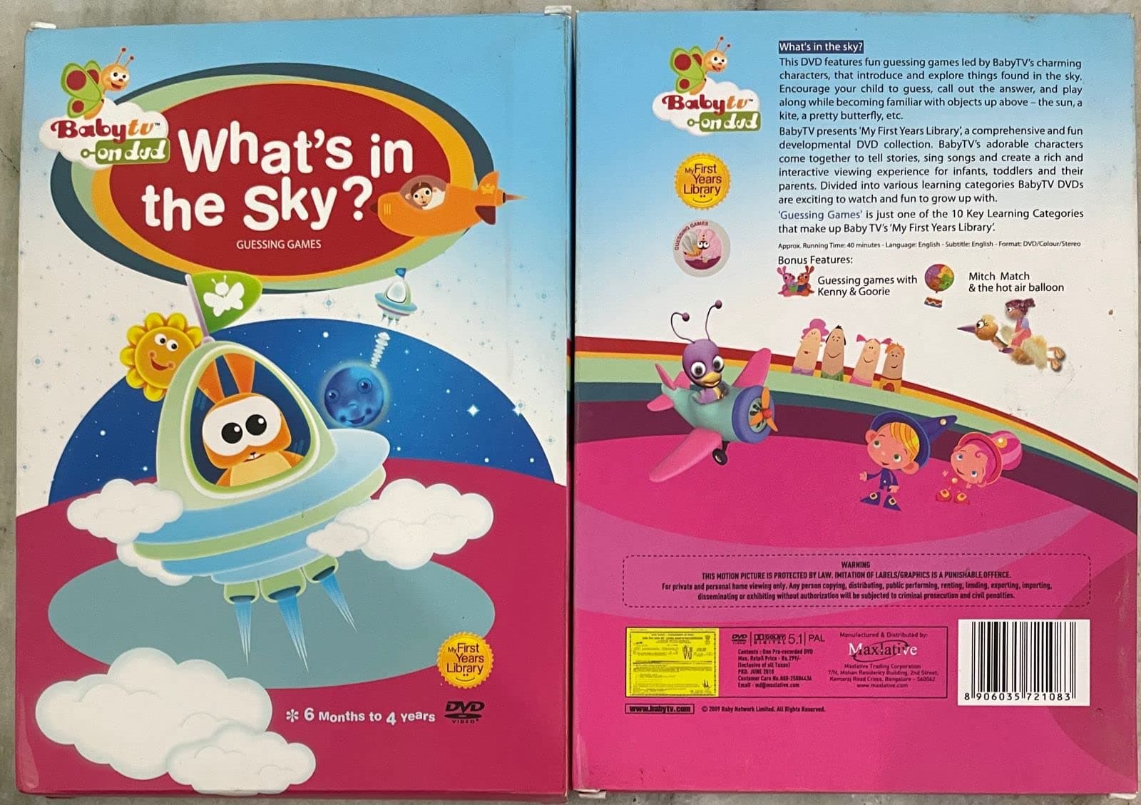 BabyTV On DVD (Arts & Crafts / Sweet Dreams / What's In The Sky ?) 3 DVD + 1 Free DVD (Kids Animation)