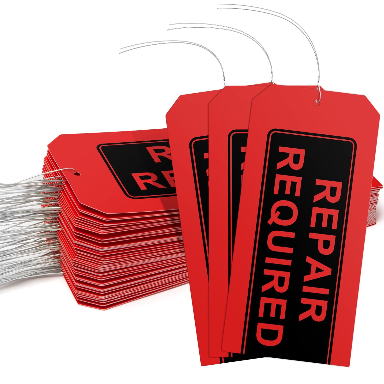 Repair Required Tags (Pack of 50) Red Repair Tags with Wires Attached,Maintenance Repair Label Tags with Wire