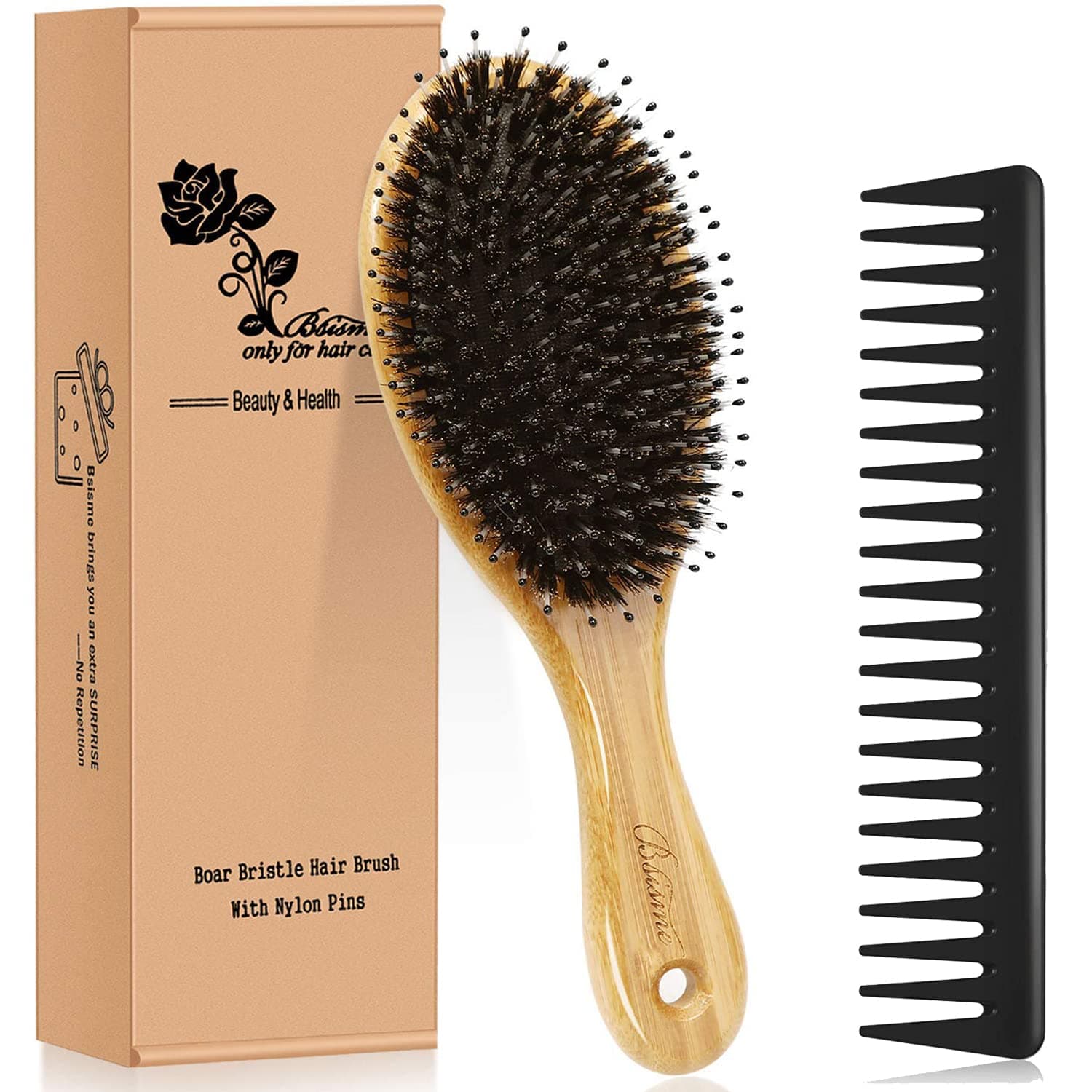 Bsisme Boar Bristles Hair Brush,Detangling Hairbrushes for Long Short Curly Straight Fine Hair,Women Men Boys Girls Hairbrush (Oval)