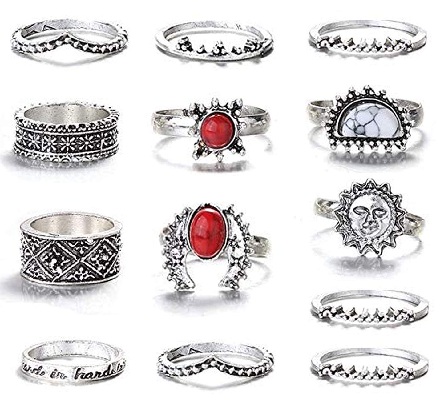 FIBO STEEL 13 Pcs Vintage Knuckle Rings for Women Stackable Midi Finger Ring Set