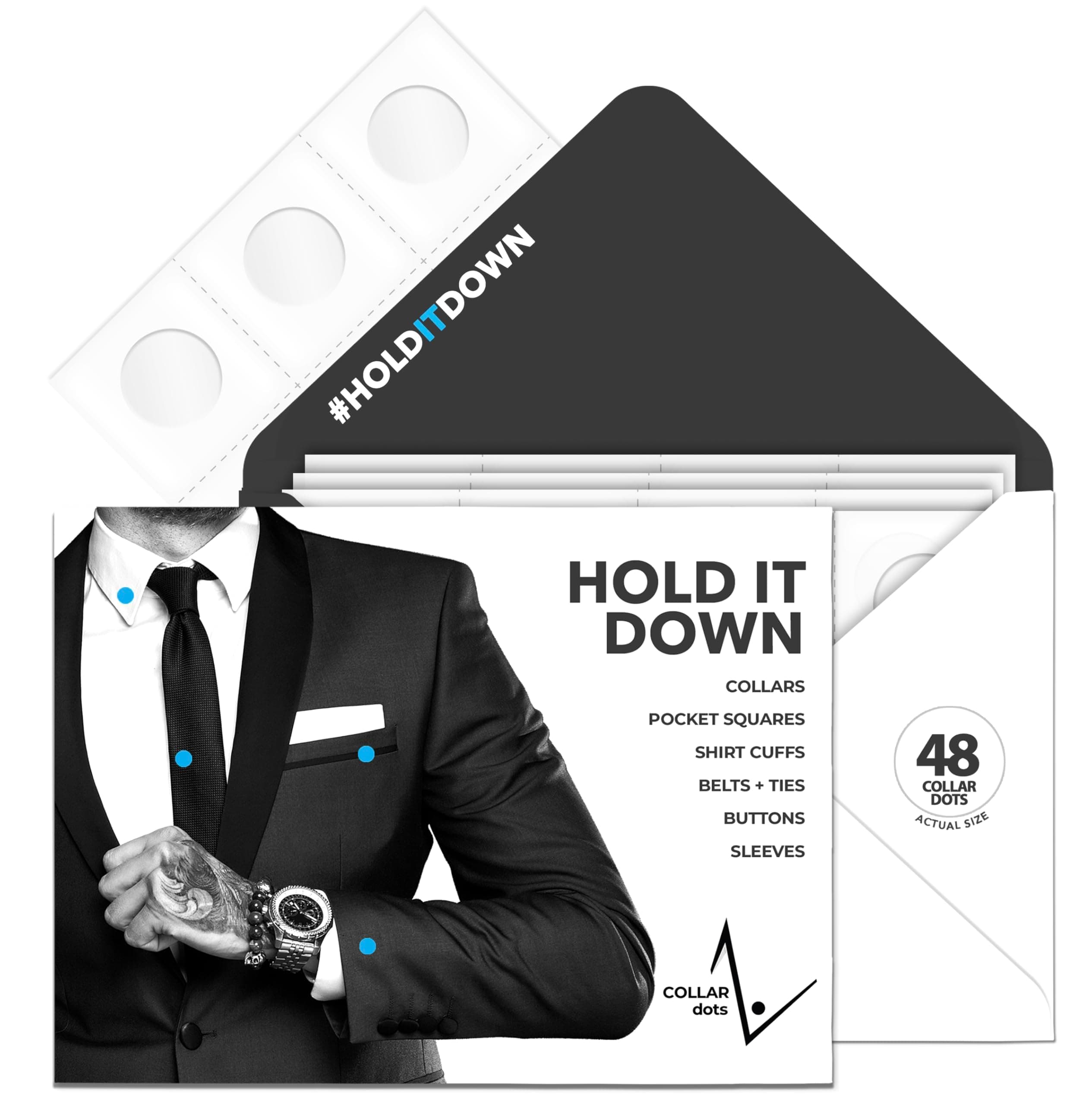 Collar Dots Shirt Collar Stays For Polo's & Dress Shirts - Collar Stays Adhesive 48 Dots, Transparent, Universal