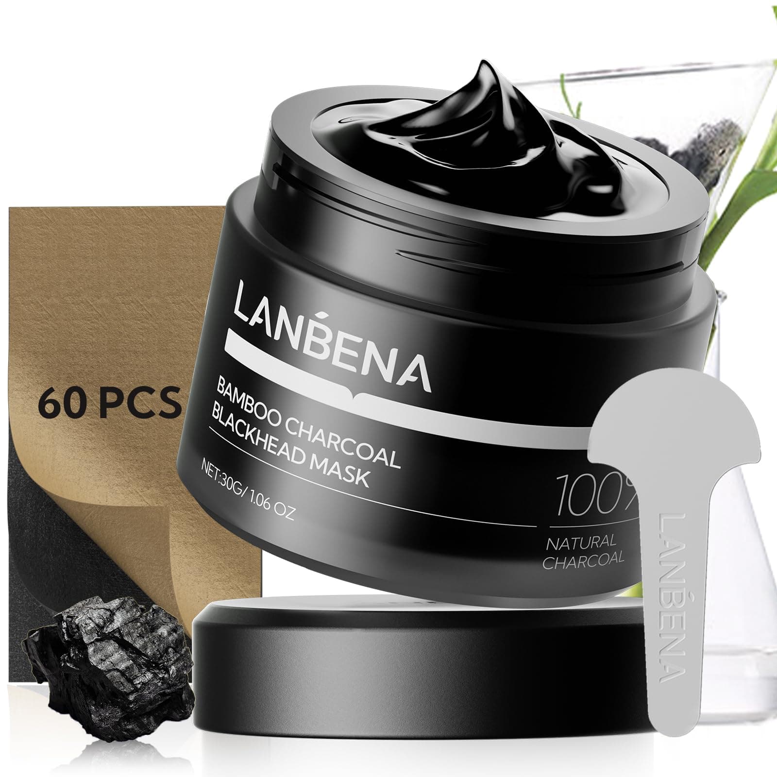 LANBENA Blackhead Remover, Bamboo Charcoal Blackhead Mask Deep Cleansing Peel off Mask & 60Pcs Nose StripsBlack Heads Remover from Face