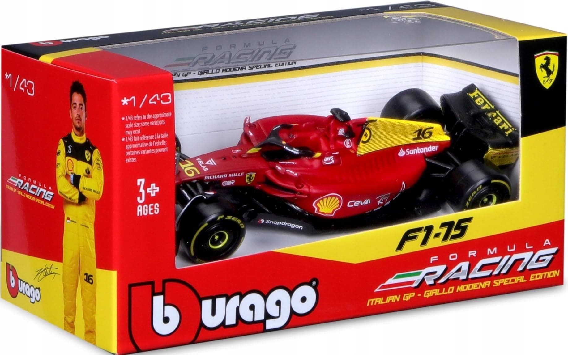 F1-75#16 Charles Le Clere Jello Modena 2nd Place Formula One F1 Italy GP(2022) "Formula Racing Series 1/43 Diecast Model Car Bburago 36832CLMZ