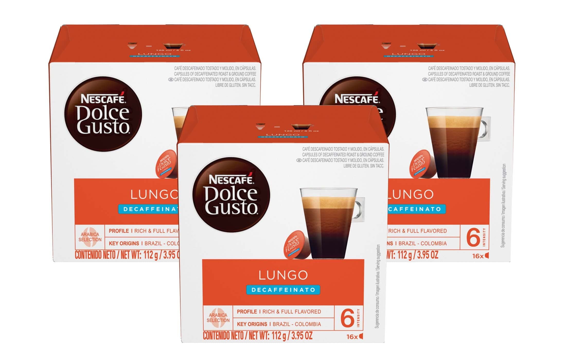 Nescafe Dolce Gusto For Nescafe Dolce Gusto Brewers, Caffe Lungo Decaffeinato, 16 Count (Pack Of 3)