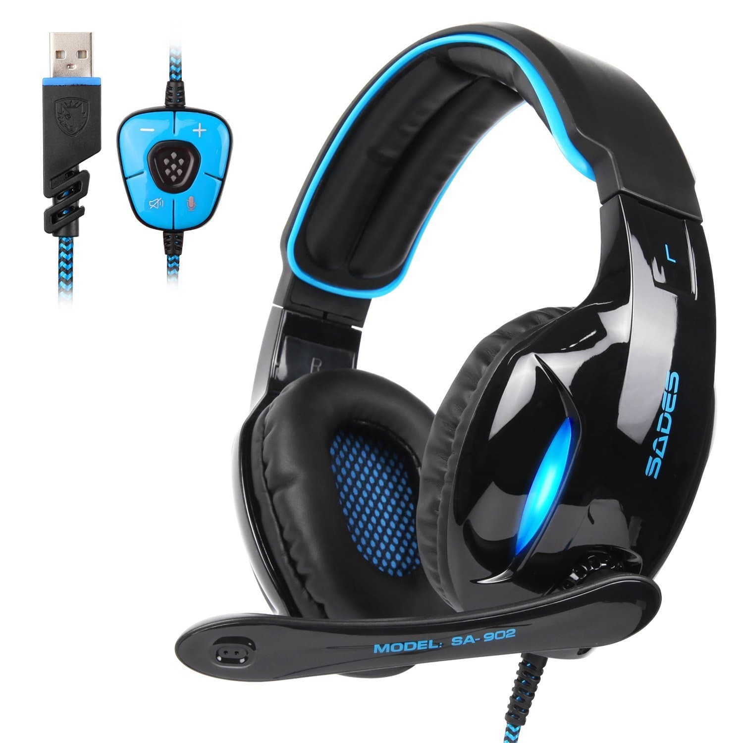 SA902 7.1 USB Surround Sound PC Headsets Over-Ear Gaming Headphones with Microphone LED Light